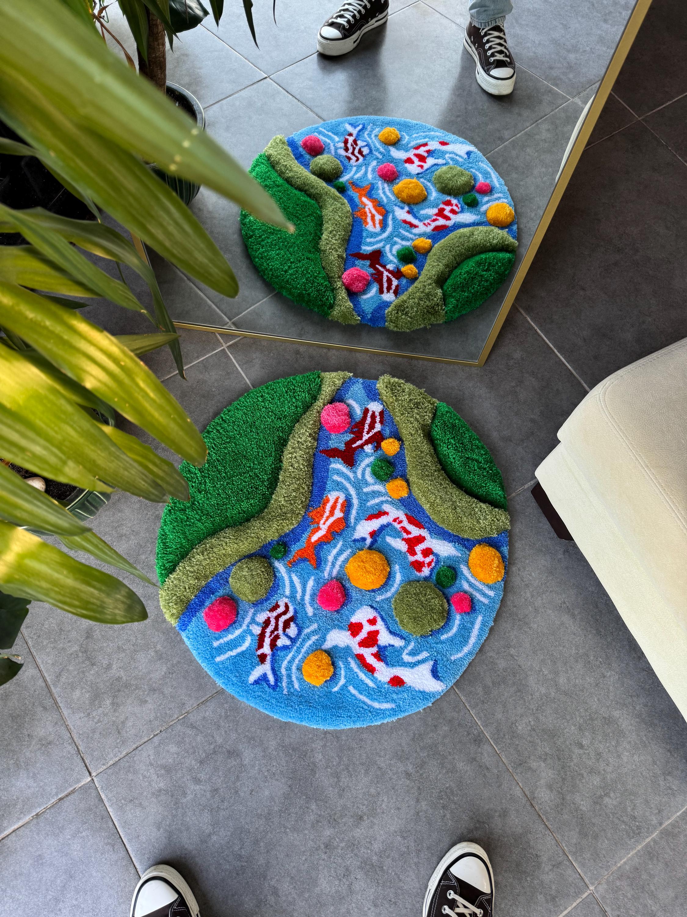 OrnnWorks Koi Fish & Moss 3D Fluffy Tufted Rug