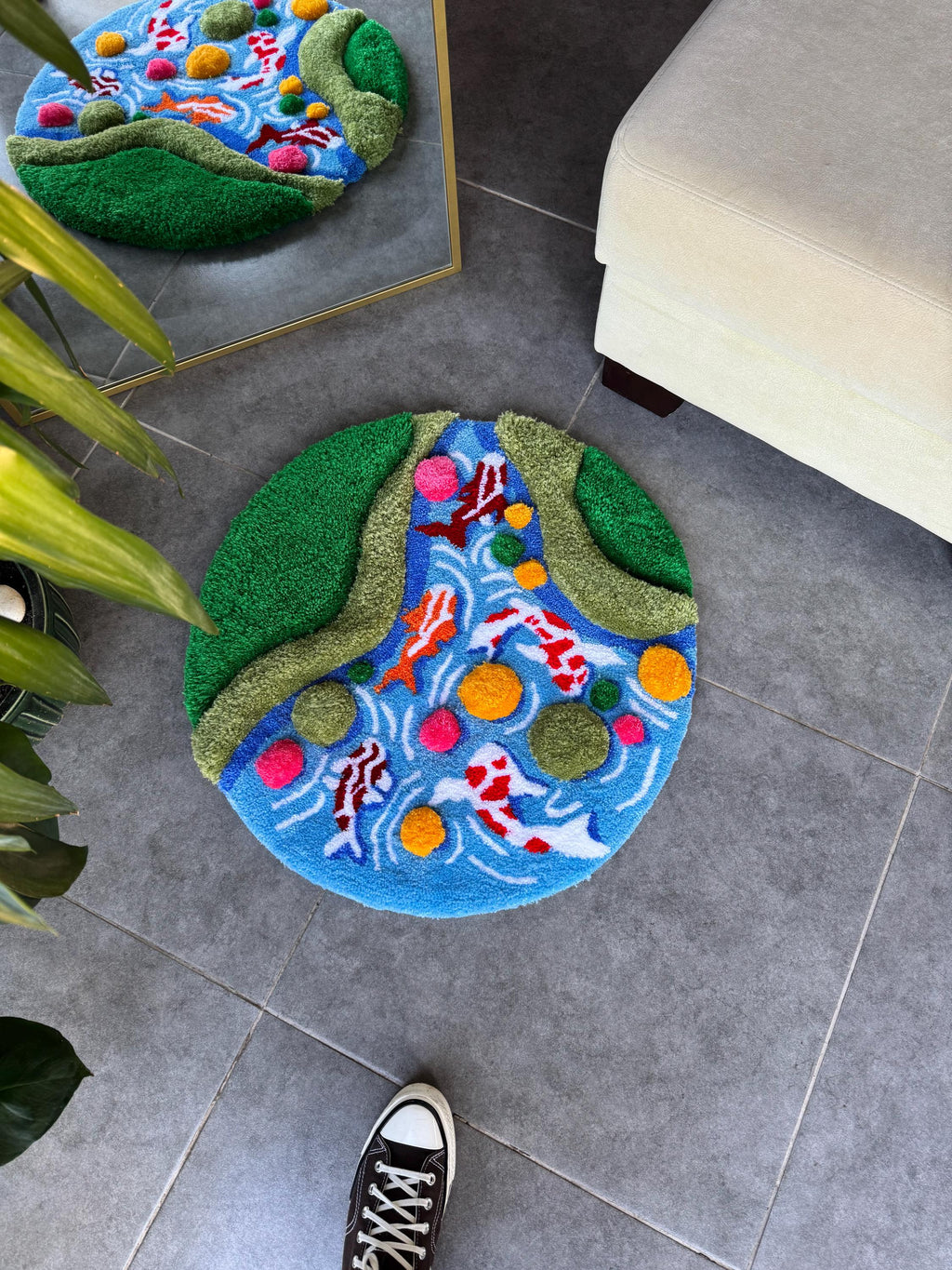 OrnnWorks Koi Fish & Moss 3D Fluffy Tufted Rug