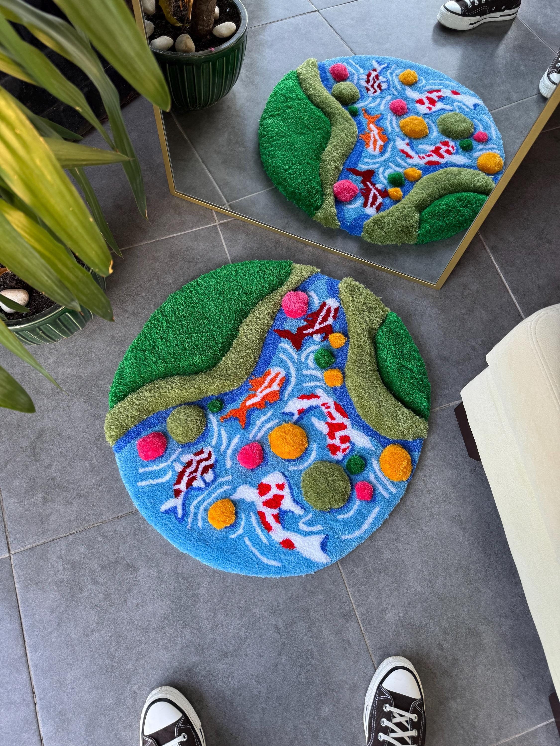 OrnnWorks Koi Fish & Moss 3D Fluffy Tufted Rug