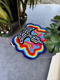 OrnnWorks Colorful Rainbow Fluffy Psychedelic Mirror Front Tufted Rug