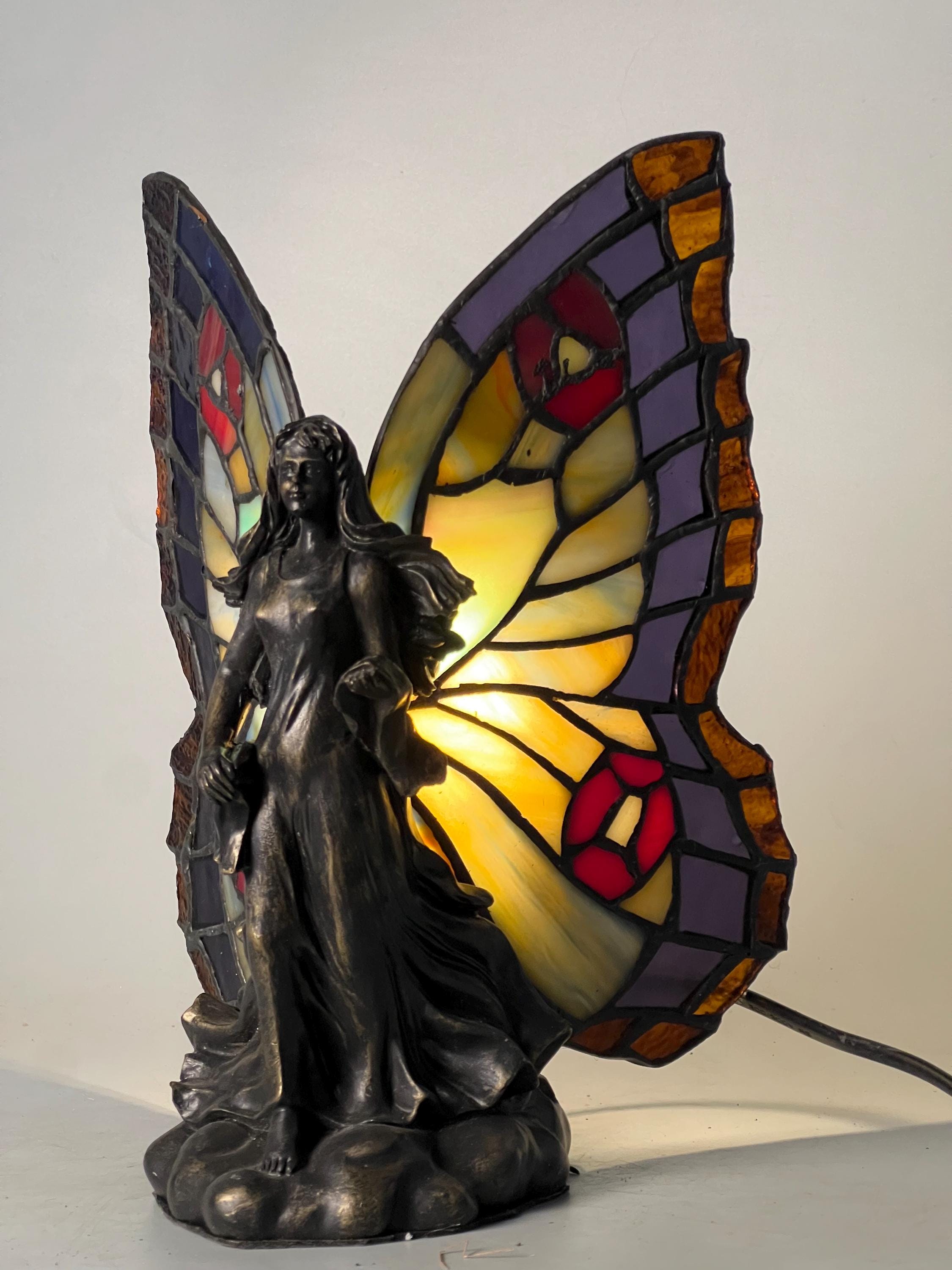 U2Antique Fairy Girl Butterfly Tiffany Table Lamp 8.5in Handmade Stained Glass