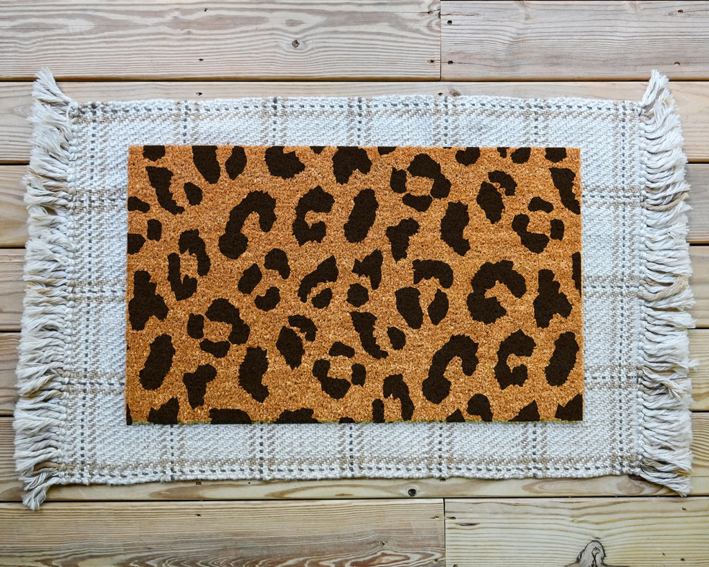 HamlinRowShop Leopard Print Coir Doormat Animal Print Welcome Mat
