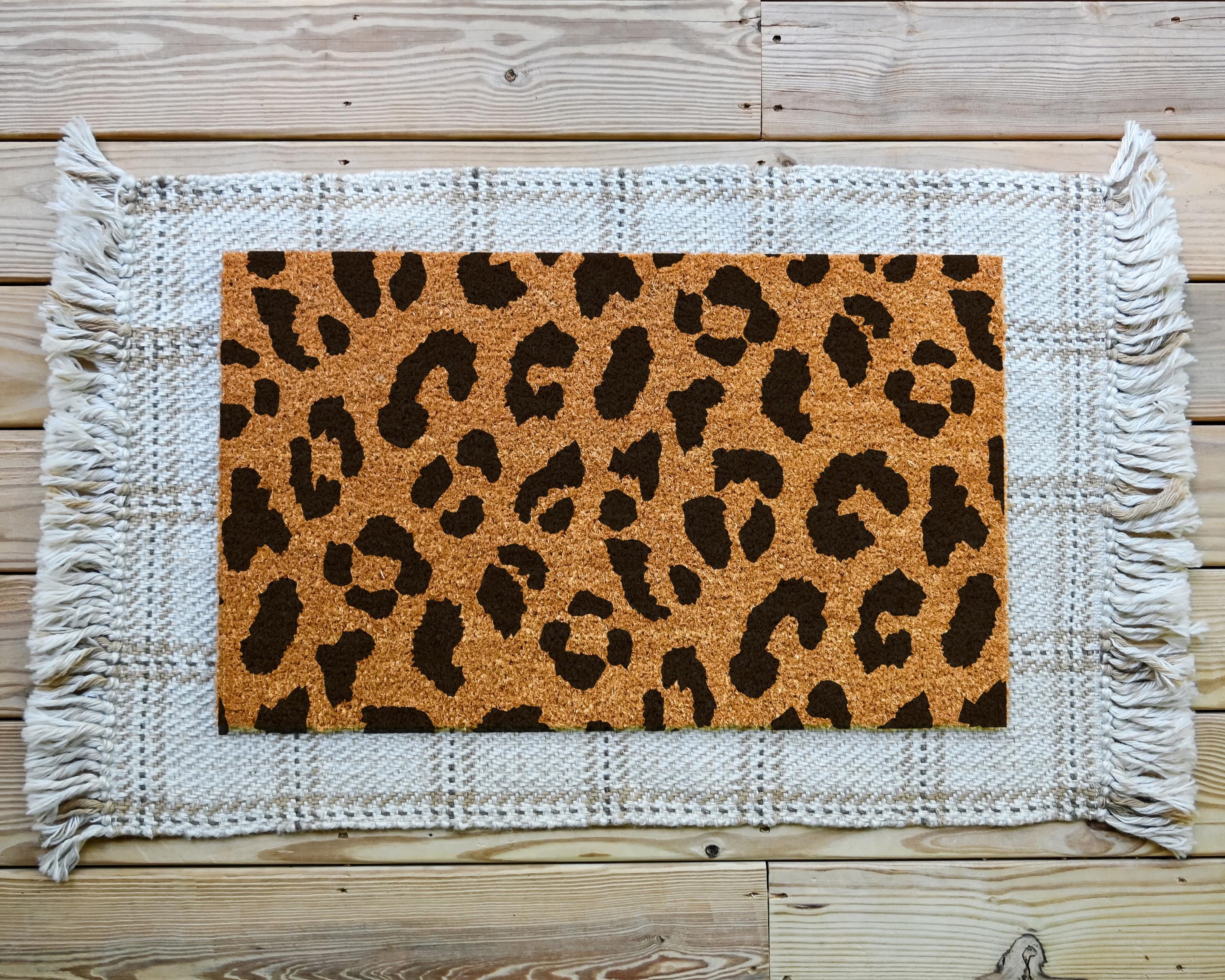 HamlinRowShop Leopard Print Coir Doormat Animal Print Welcome Mat