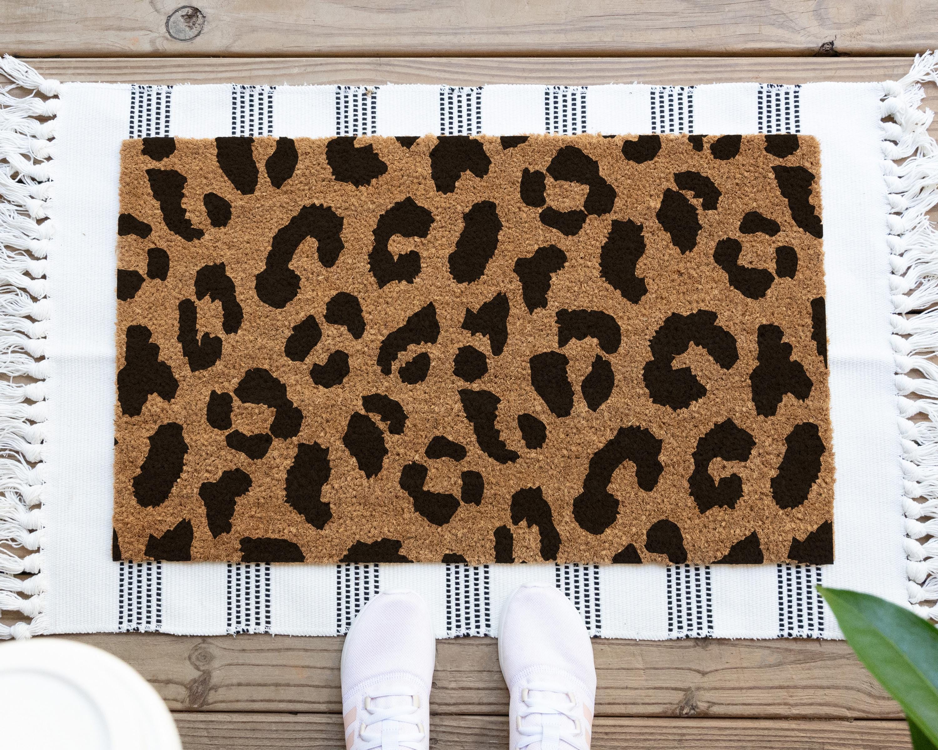 HamlinRowShop Leopard Print Coir Doormat Animal Print Welcome Mat