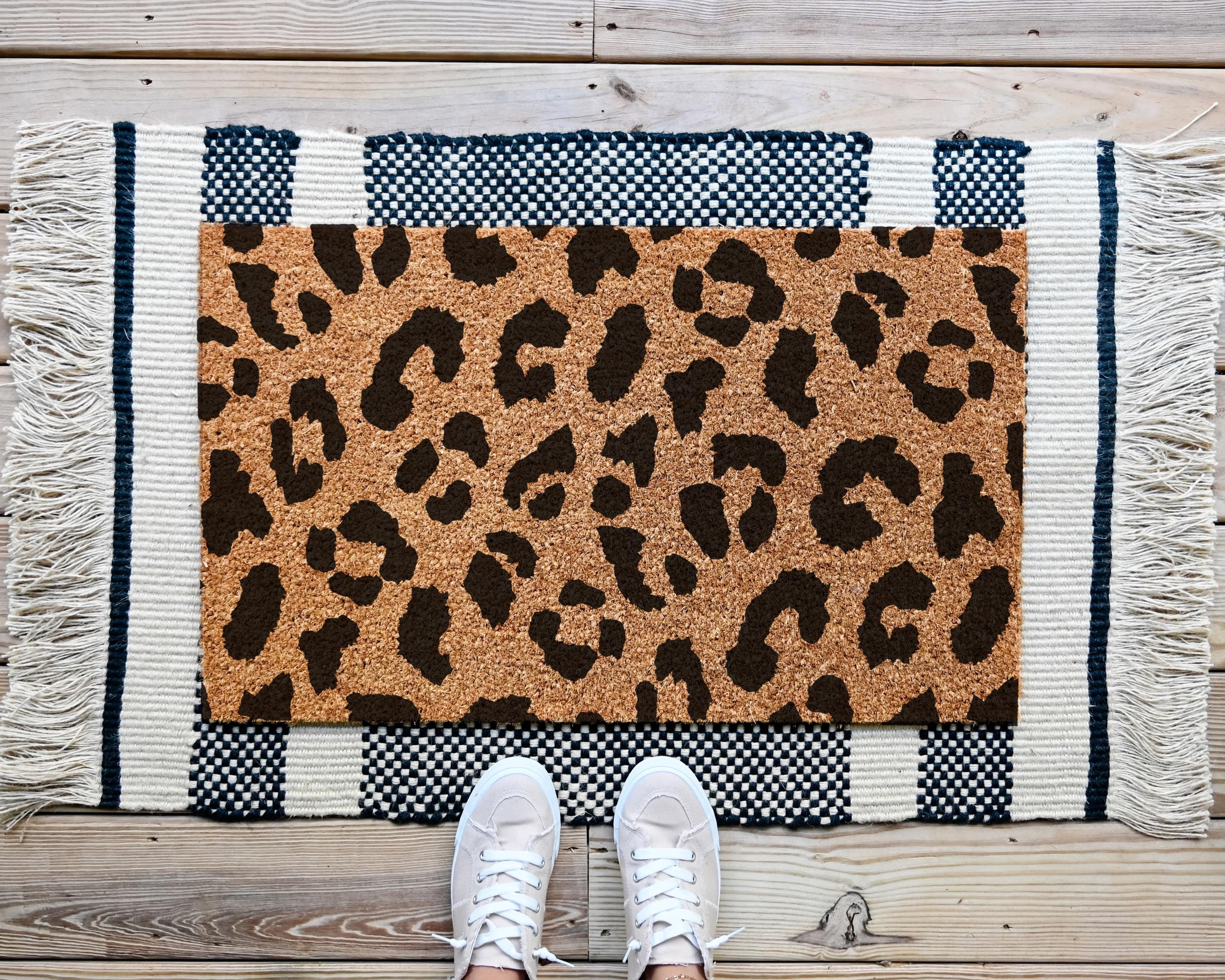 HamlinRowShop Leopard Print Coir Doormat Animal Print Welcome Mat