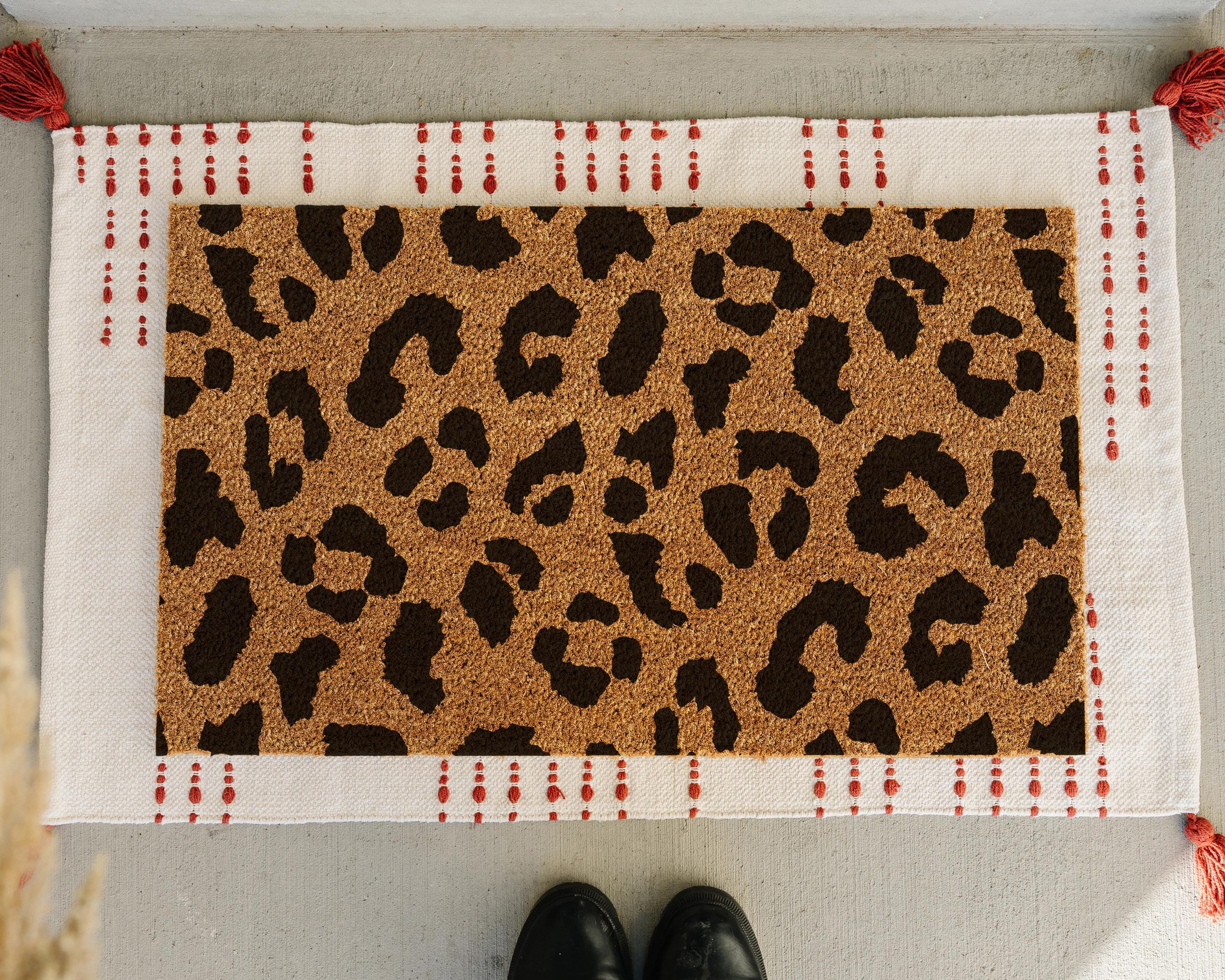 HamlinRowShop Leopard Print Coir Doormat Animal Print Welcome Mat