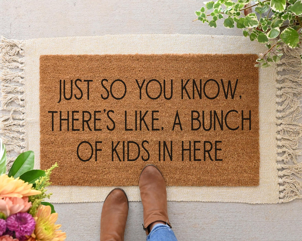 Humorous Bunch of Kids Coir Doormat Funny Welcome Mat for Front Porch