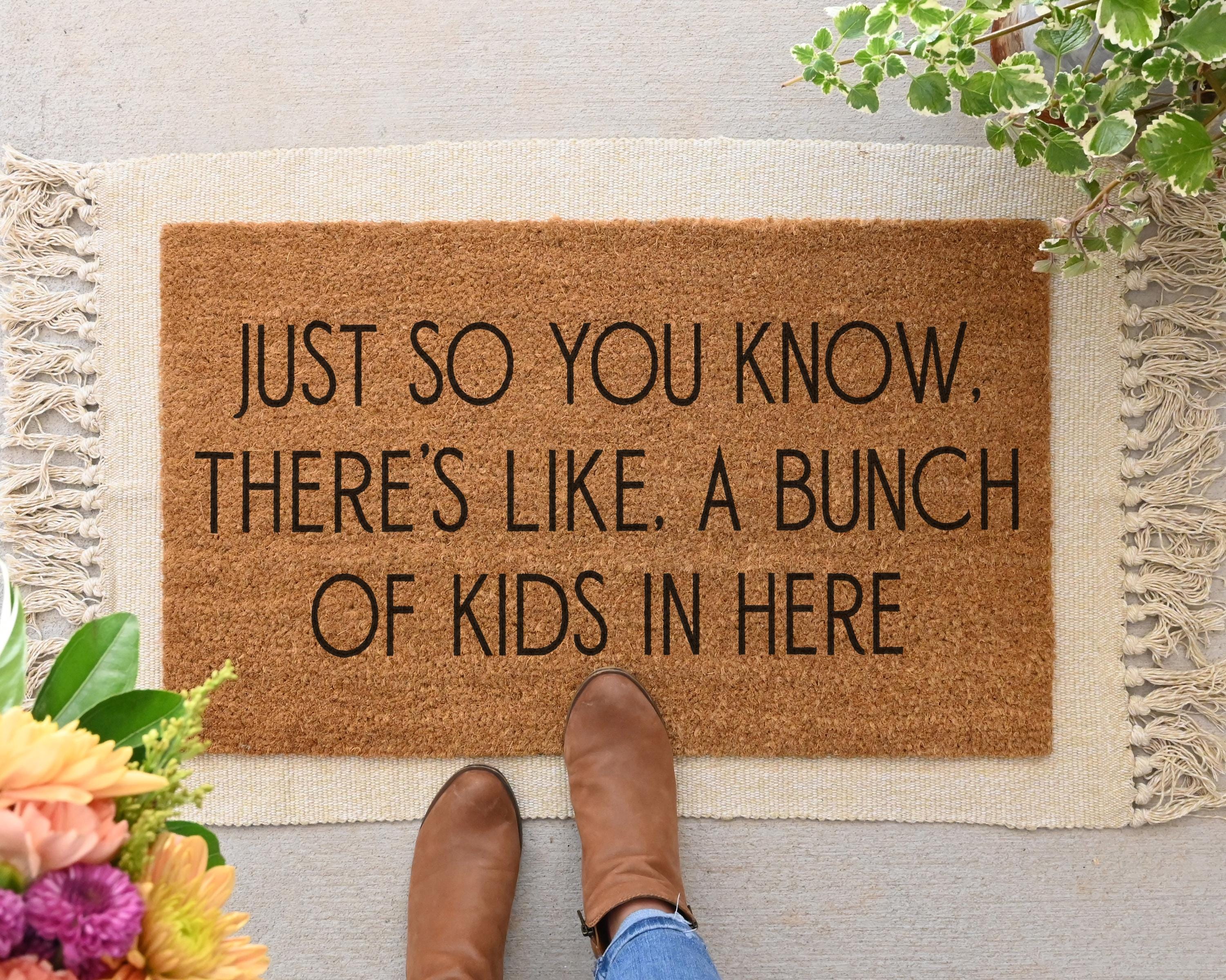 Humorous Bunch of Kids Coir Doormat Funny Welcome Mat for Front Porch