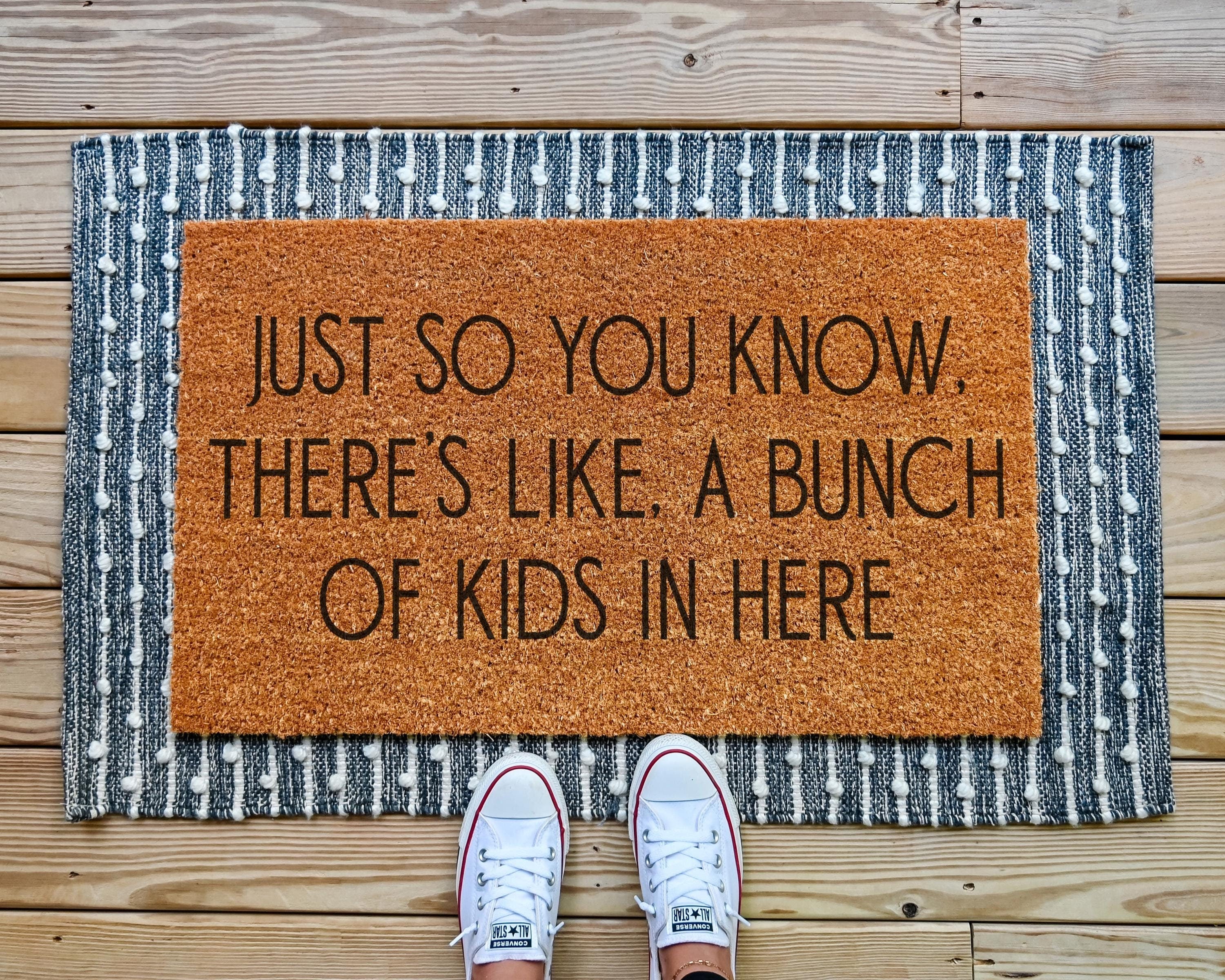 Humorous Bunch of Kids Coir Doormat Funny Welcome Mat for Front Porch