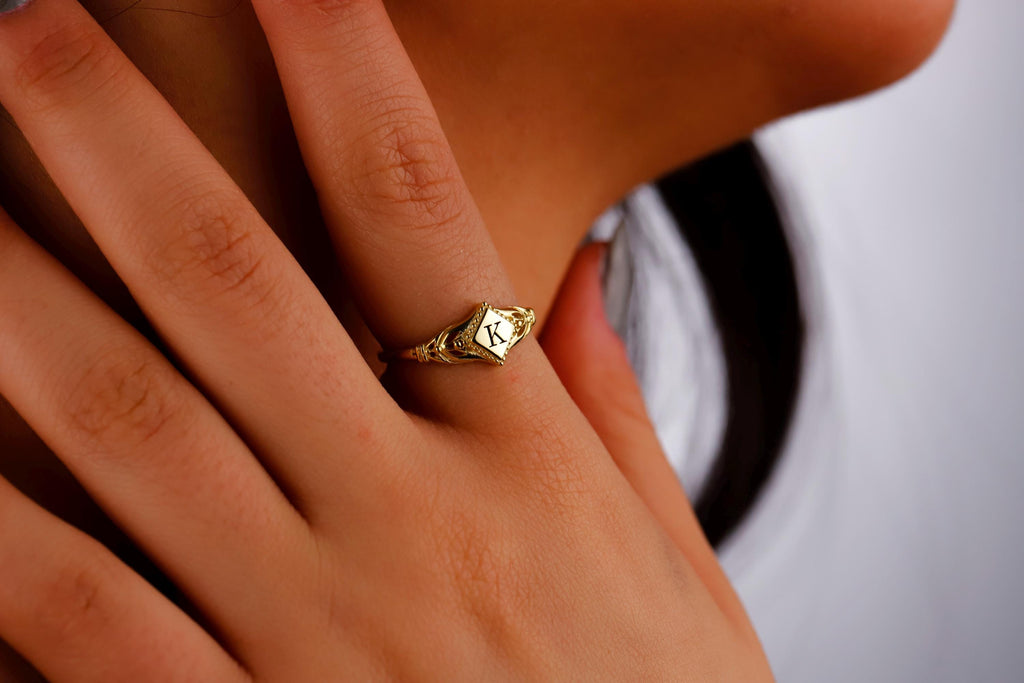Sterling Silver Rhombus Initial Ring: Personalized Pinky Ring