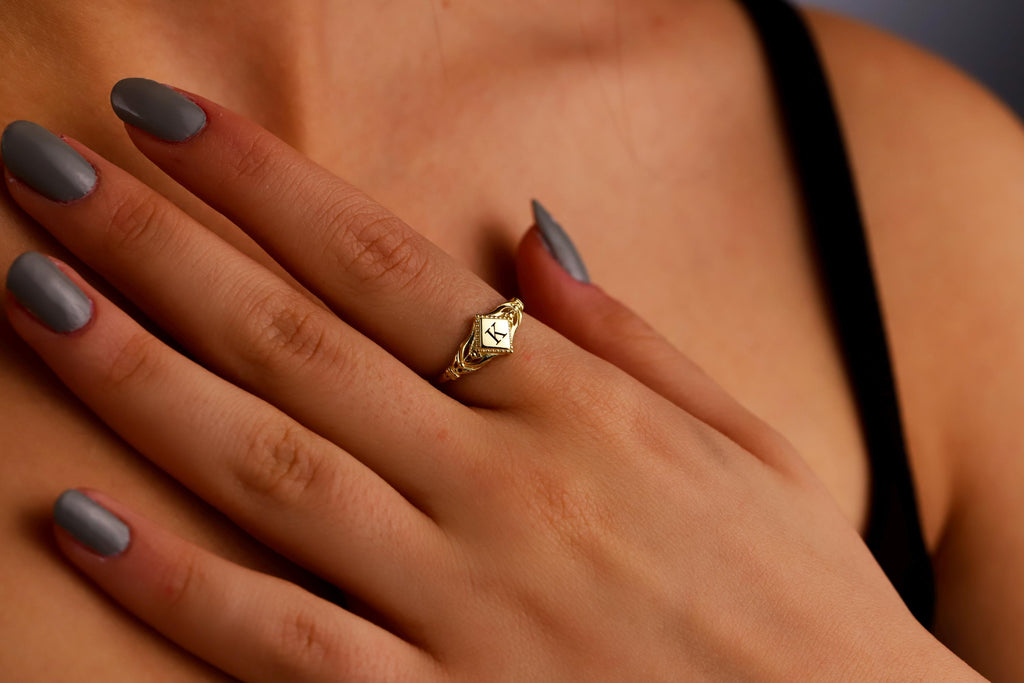 Sterling Silver Rhombus Initial Ring: Personalized Pinky Ring