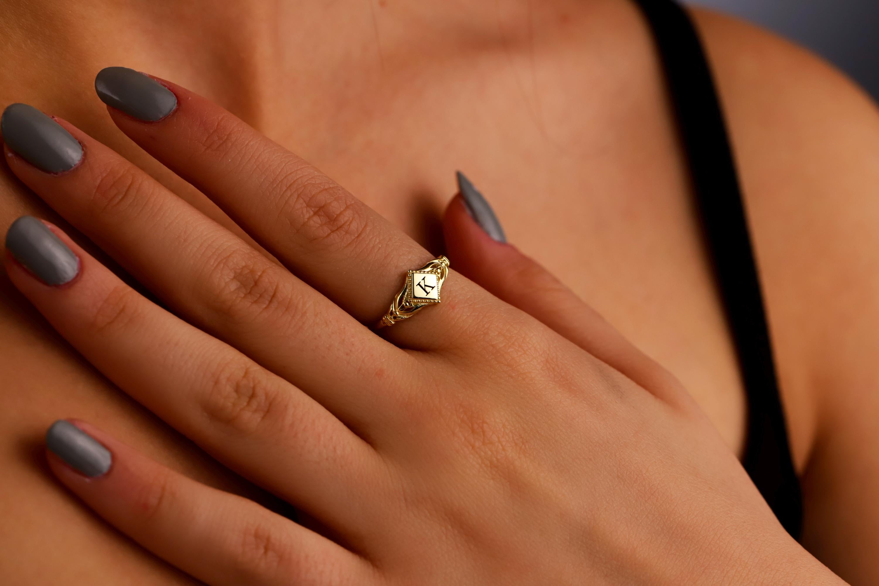 Sterling Silver Rhombus Initial Ring: Personalized Pinky Ring