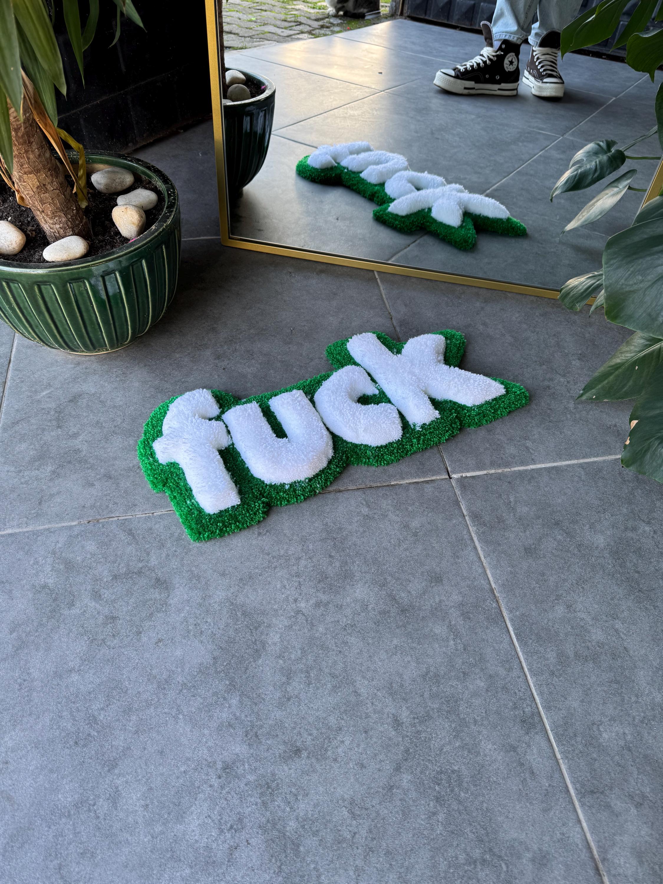 OrnnWorks 3D F*ck Fluffy Tufted Rug Green White