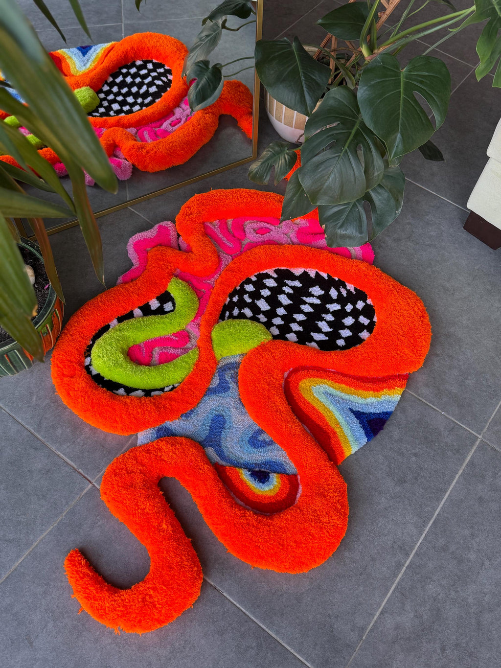 OrnnWorks Dopamine 3D Psychedelic Abstract Fluffy Handmade Tufted Rug