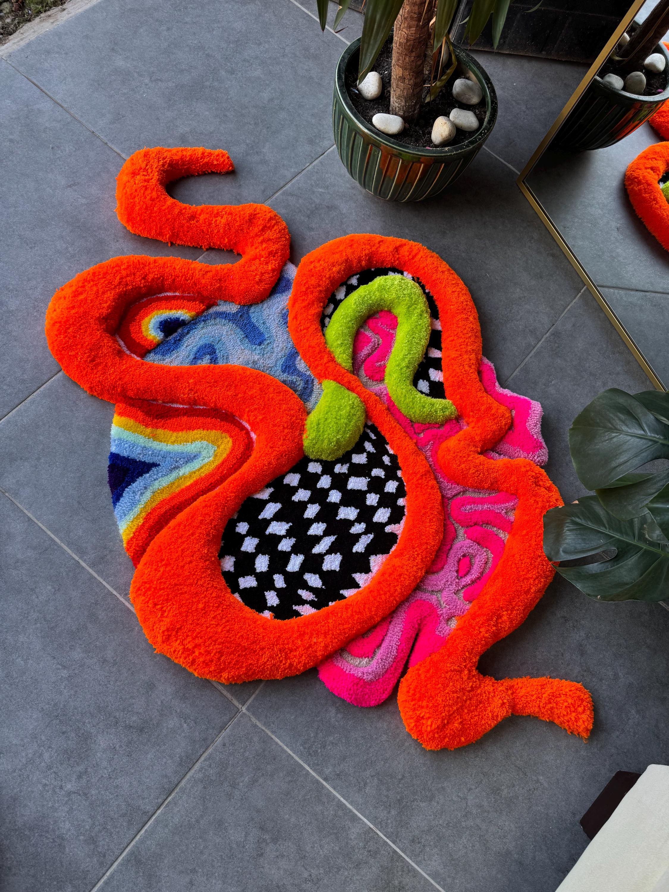 OrnnWorks Dopamine 3D Psychedelic Abstract Fluffy Handmade Tufted Rug