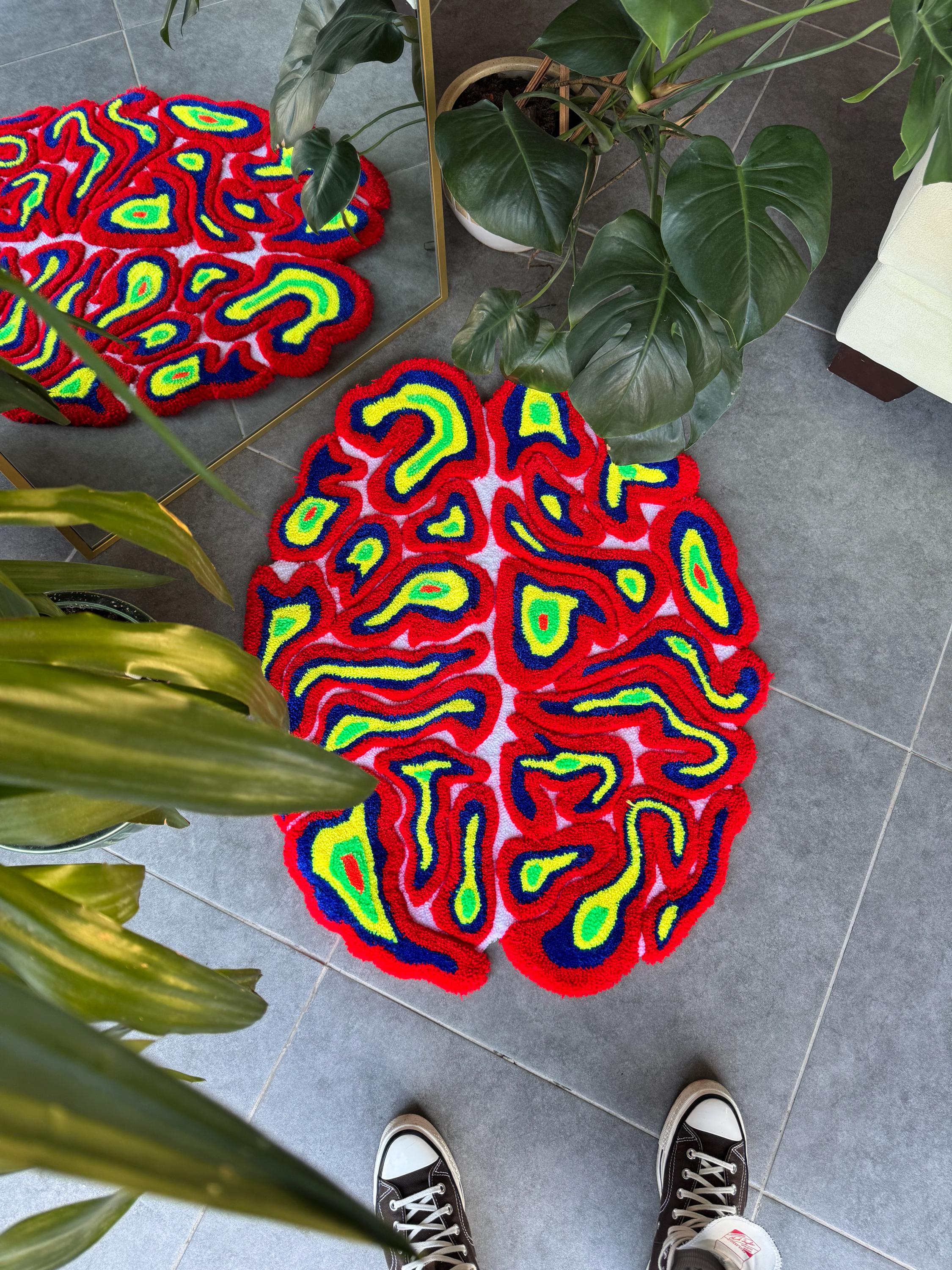 OrnnWorks Thermal Neon Brain 3D Fluffy Handmade Tufted Rug