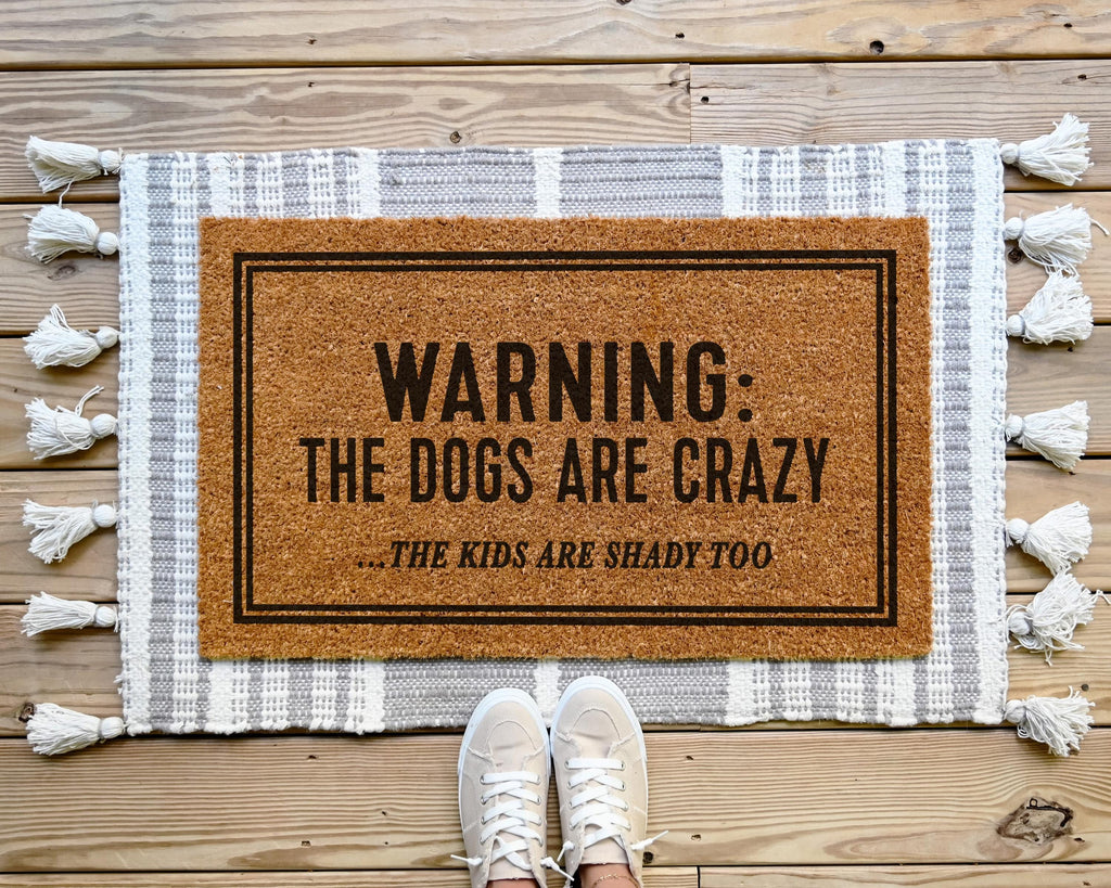 HamlinRowShop Funny Coir Doormat Warning Crazy Dogs Personalized