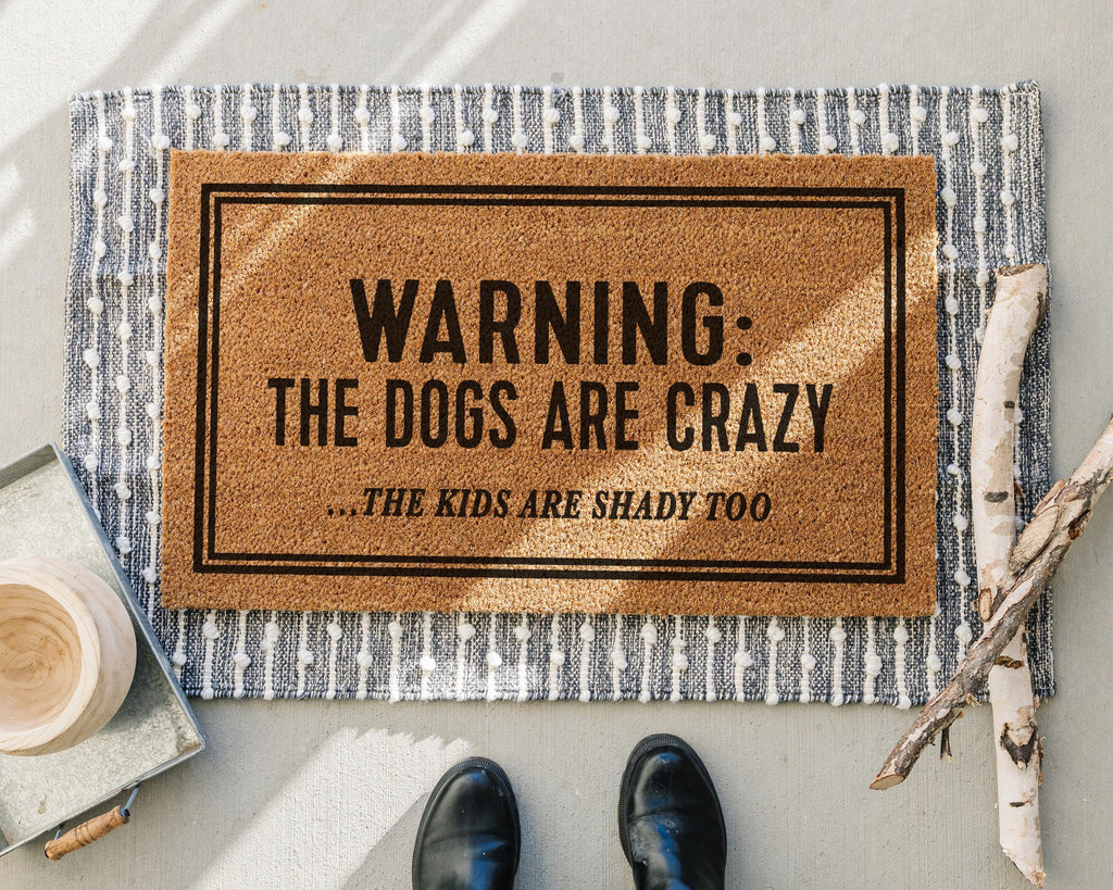 HamlinRowShop Funny Coir Doormat Warning Crazy Dogs Personalized