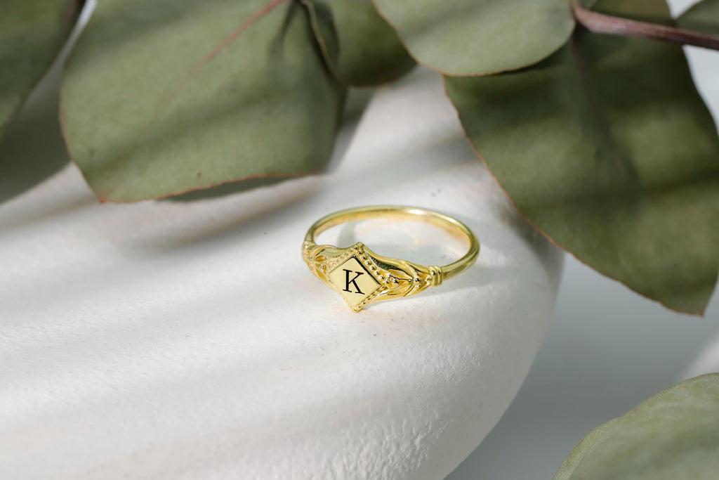 Sterling Silver Rhombus Initial Ring: Personalized Pinky Ring
