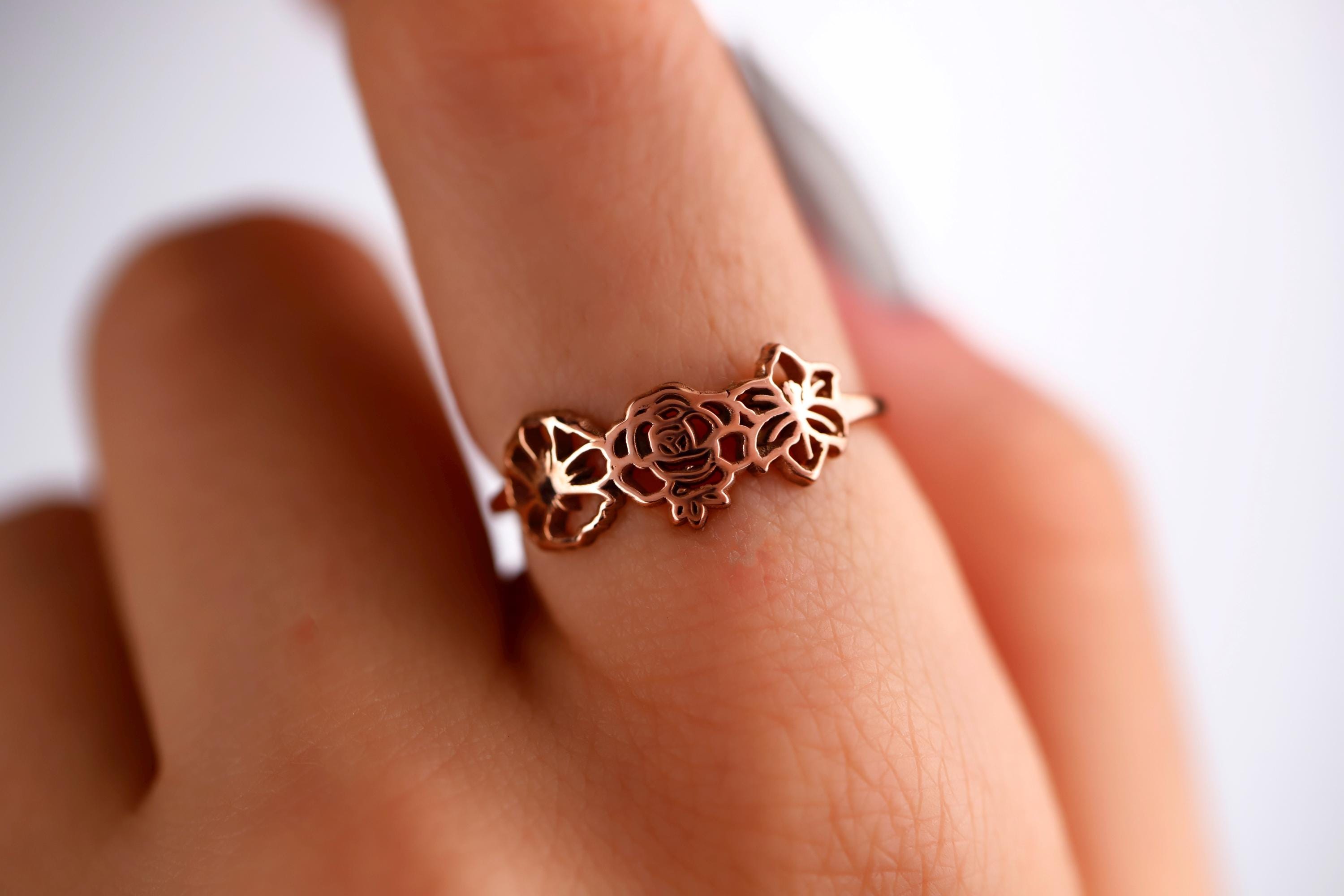 SilverGoldandRose Sterling Silver Birth Flower Ring Personalized Family Jewelry