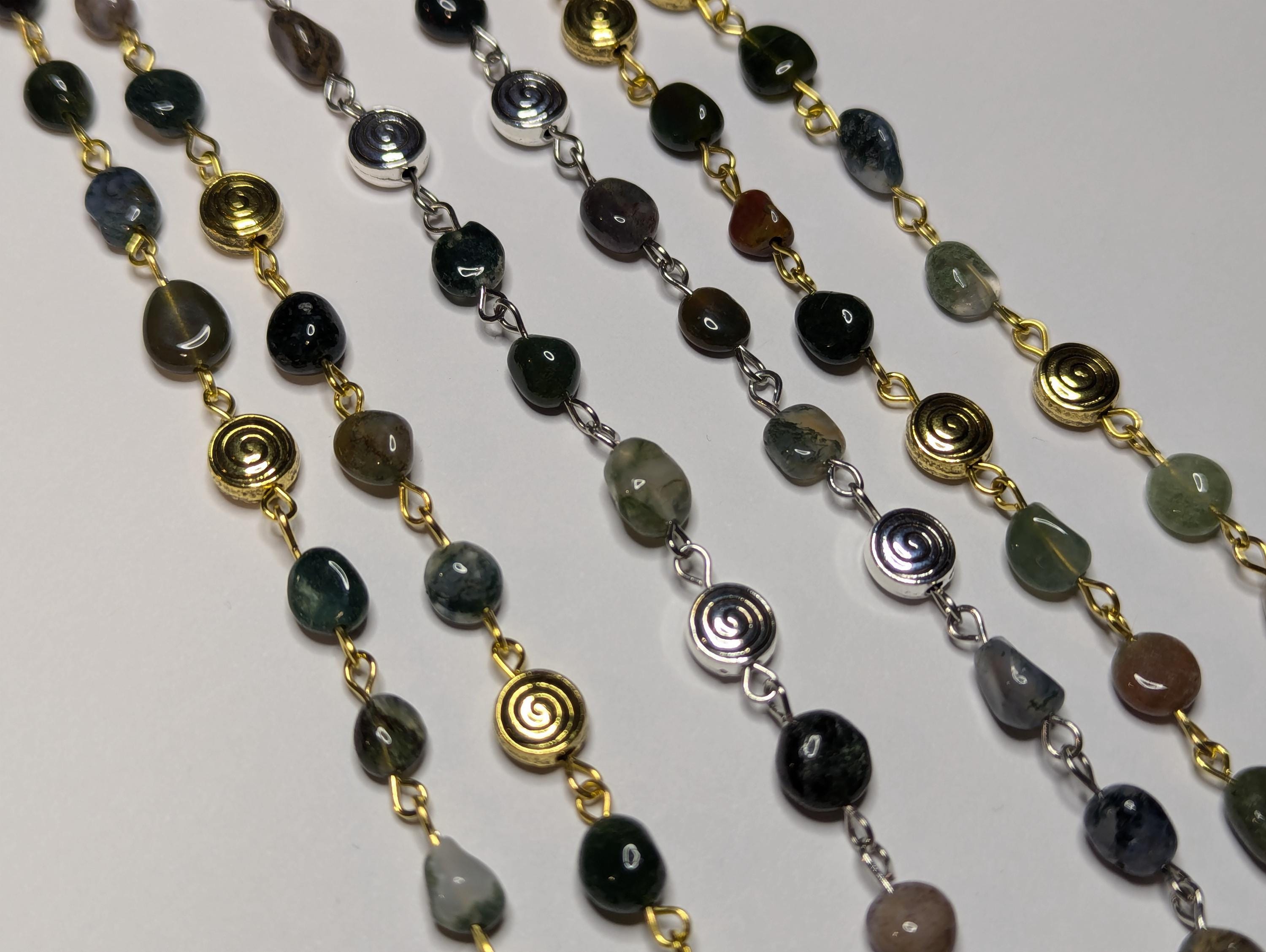 NoctemPottery Moss Agate Beaded Choker Necklace With Spiral Charms