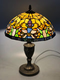 Vintage Tiffany Floral Stained Glass Table Lamp 14in