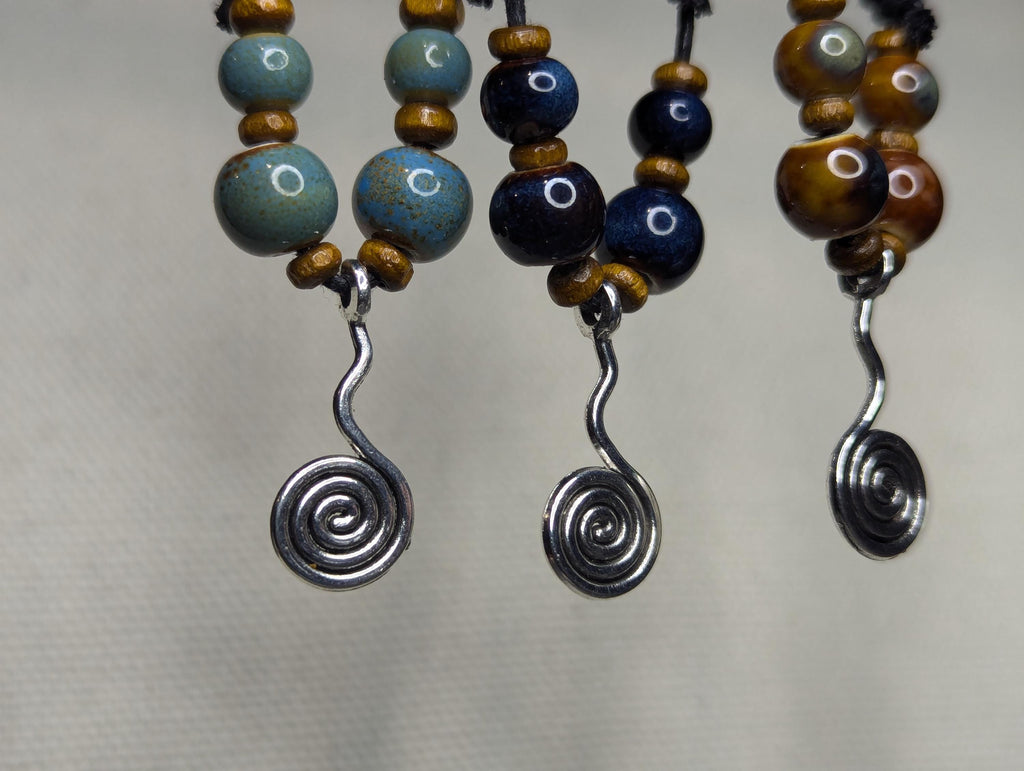 NoctemPottery Ceramic Beaded Hanging Spiral Charm Pendant Necklace