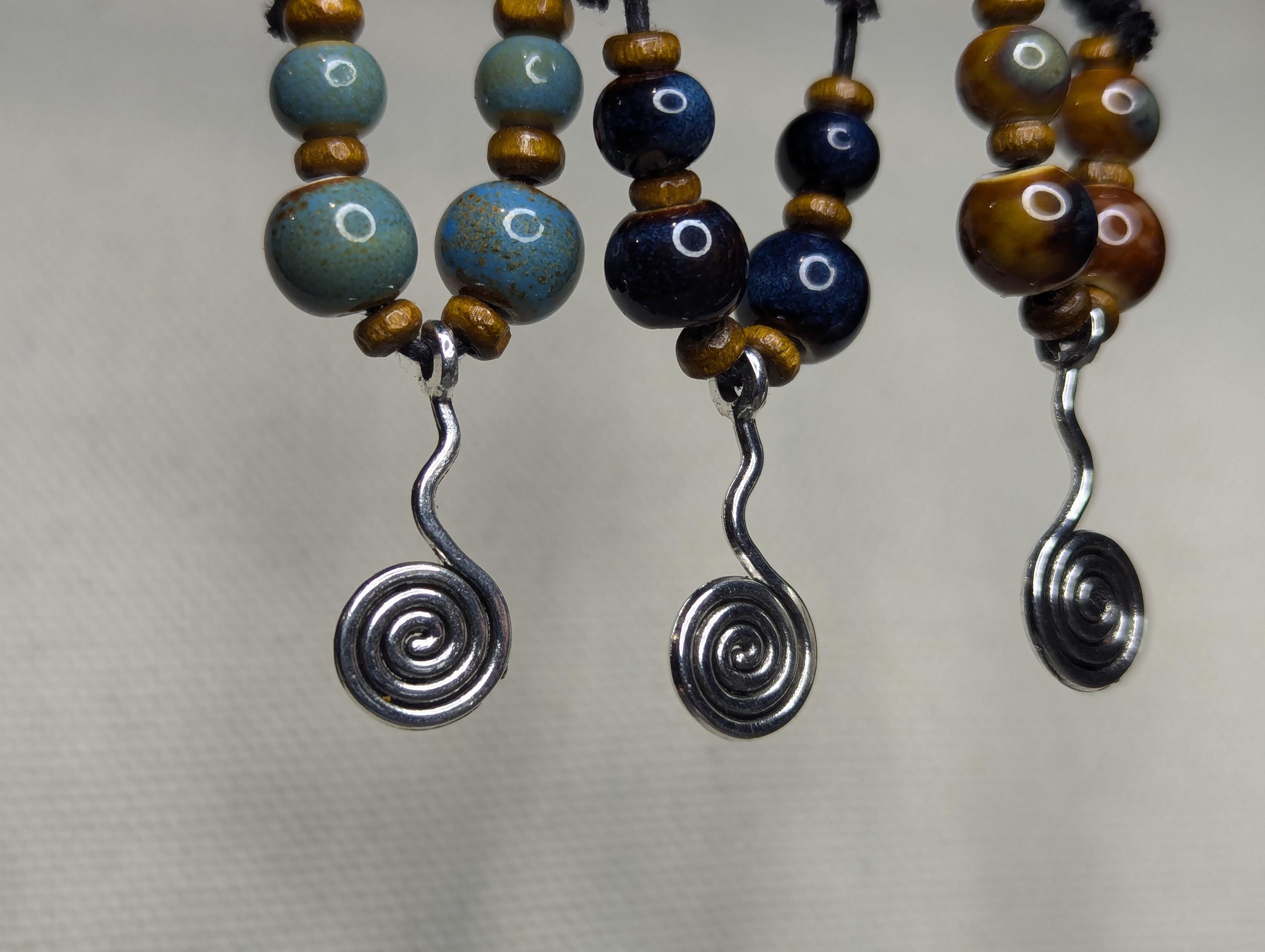 NoctemPottery Ceramic Beaded Hanging Spiral Charm Pendant Necklace