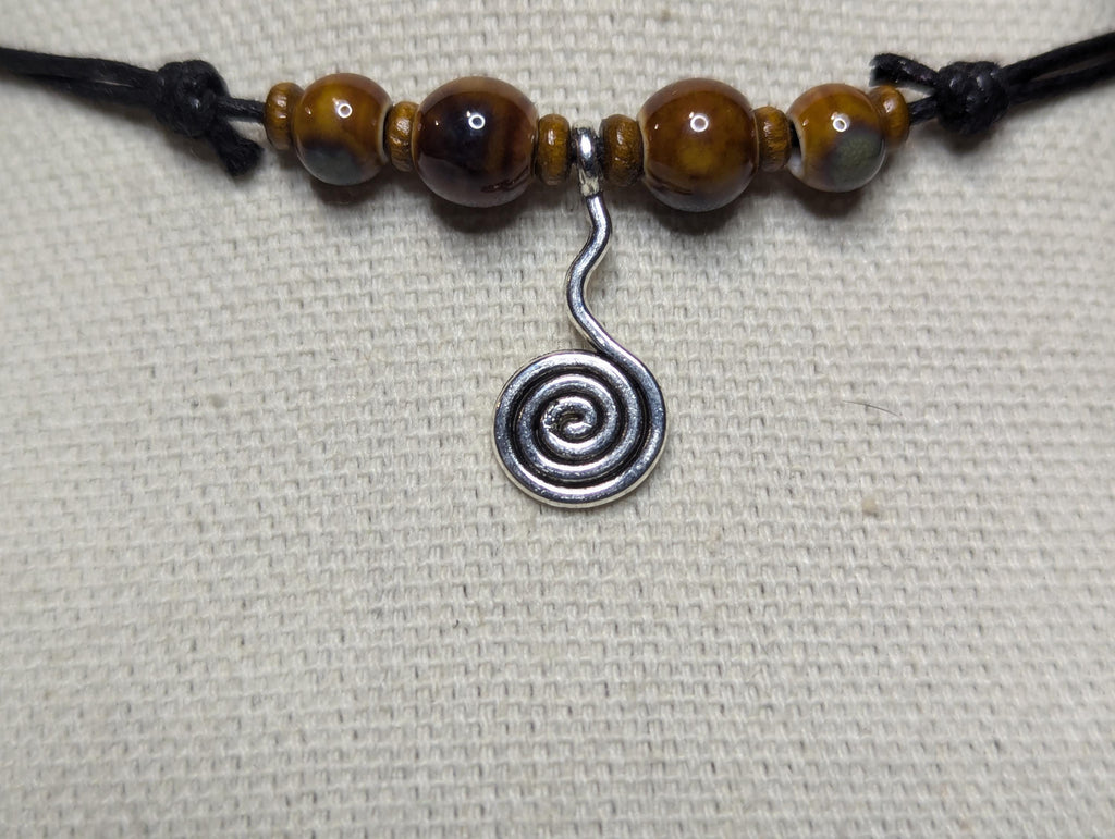 NoctemPottery Ceramic Beaded Hanging Spiral Charm Pendant Necklace