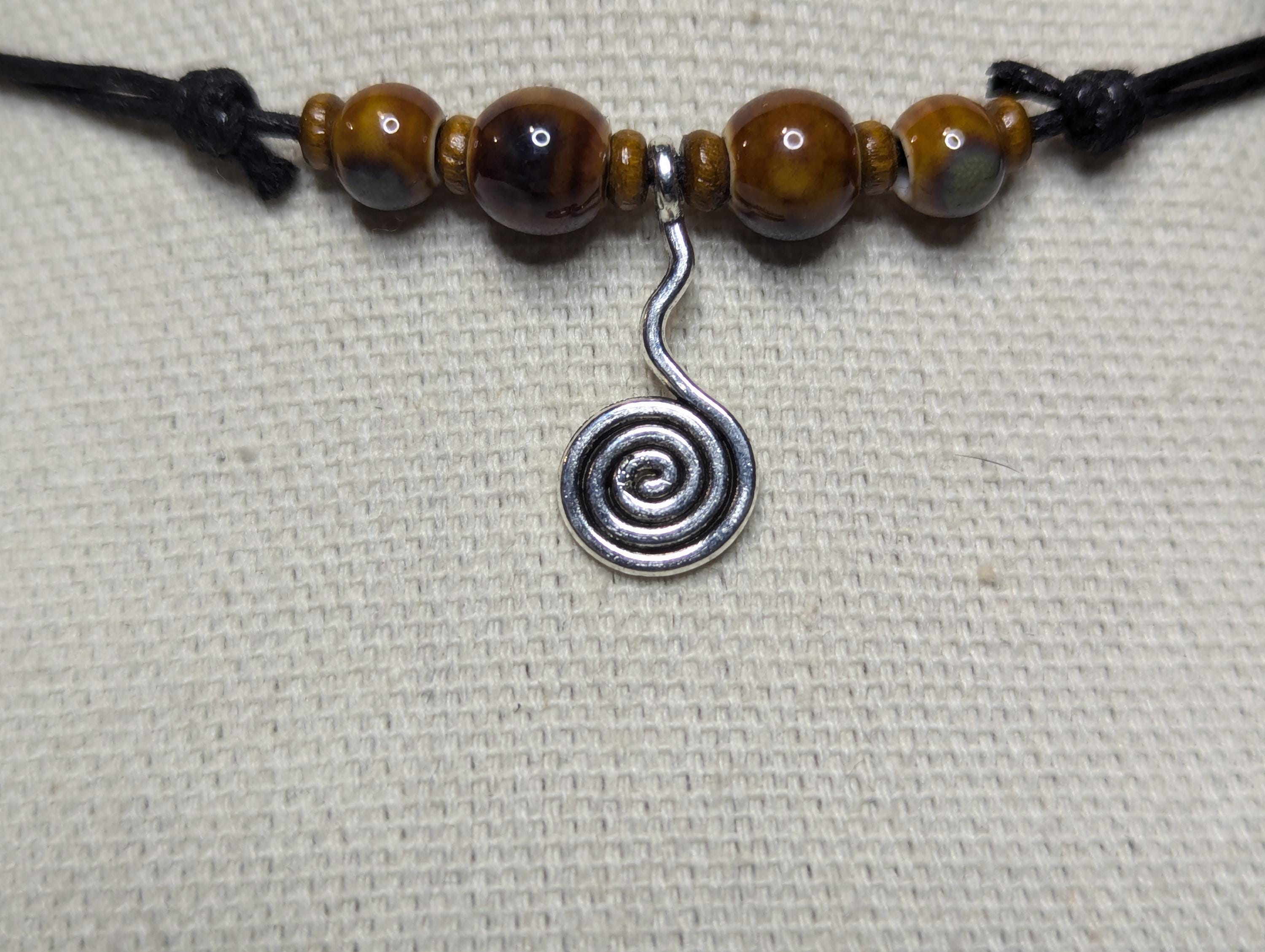 NoctemPottery Ceramic Beaded Hanging Spiral Charm Pendant Necklace