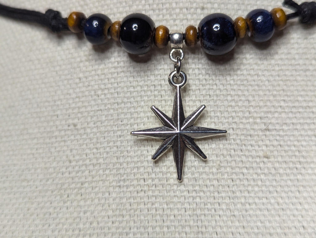 NoctemPottery Ceramic Beaded Star Charm Pendant Choker Necklace Adjustable Black Cord