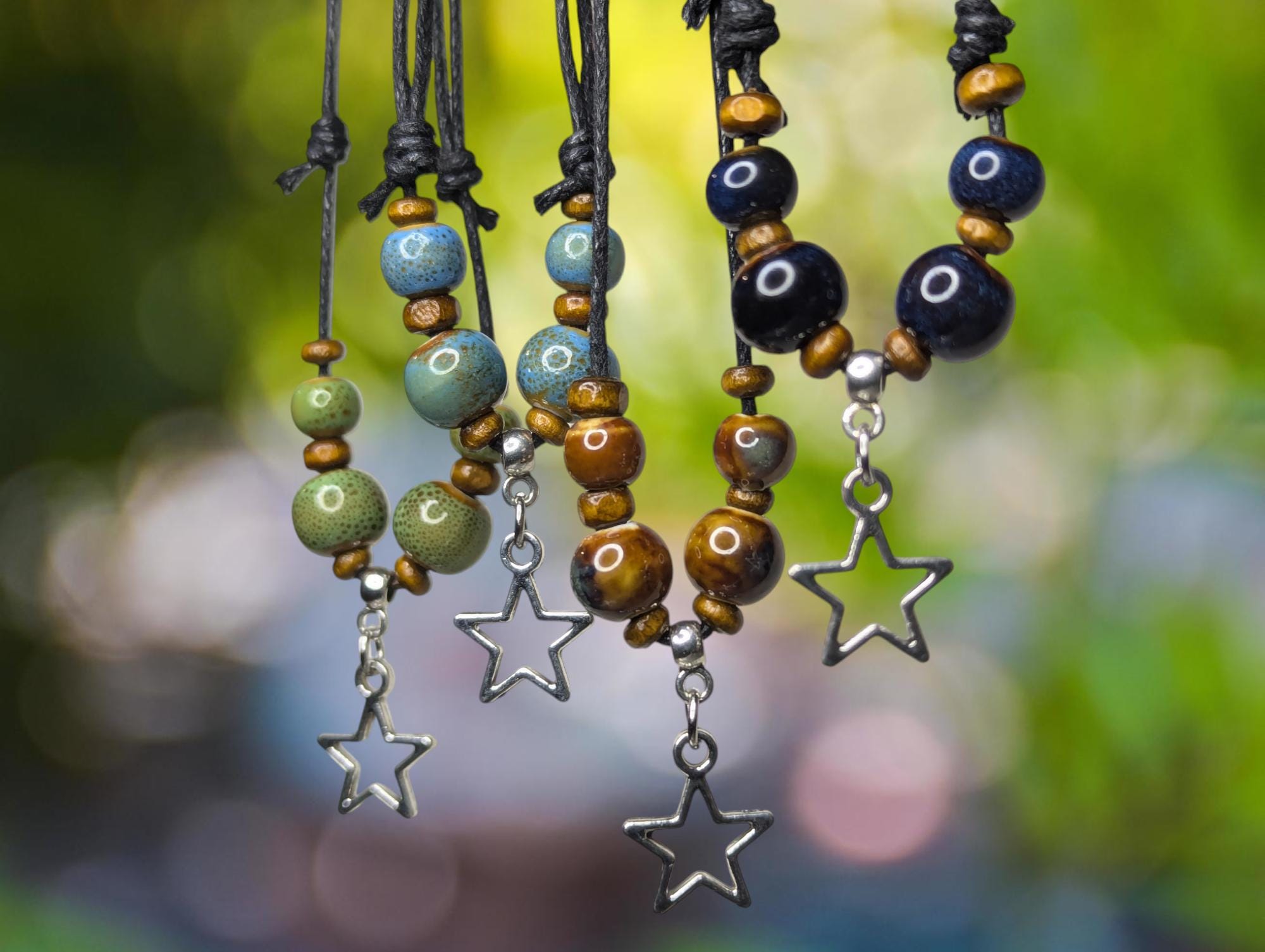 NoctemPottery Ceramic Beaded Star Charm Pendant Boho Choker
