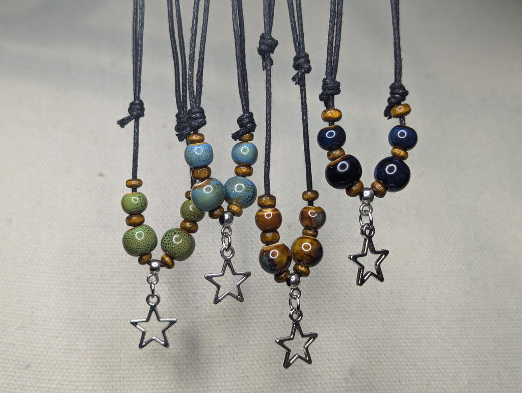 NoctemPottery Ceramic Beaded Star Charm Pendant Boho Choker