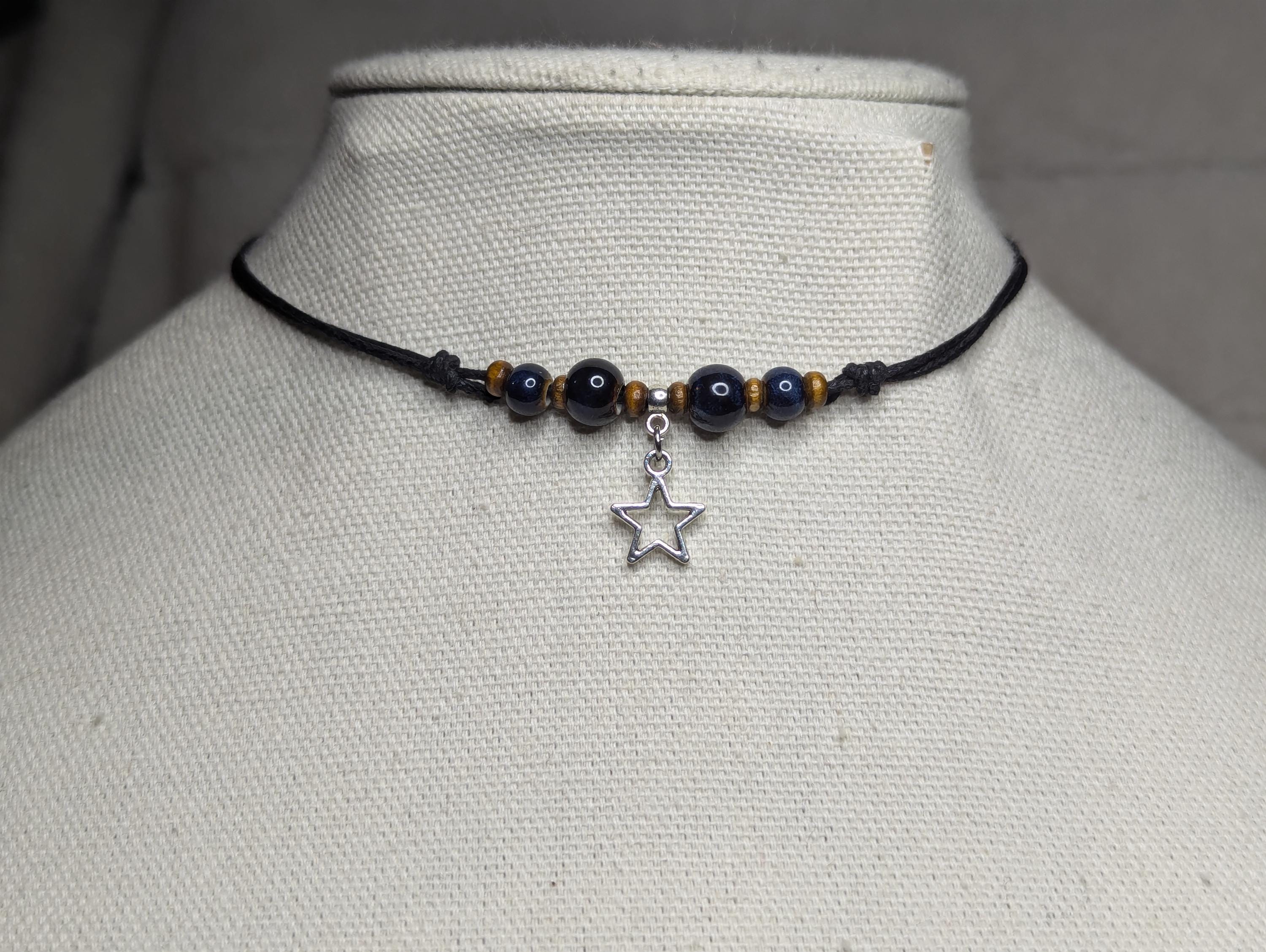 NoctemPottery Ceramic Beaded Star Charm Pendant Boho Choker