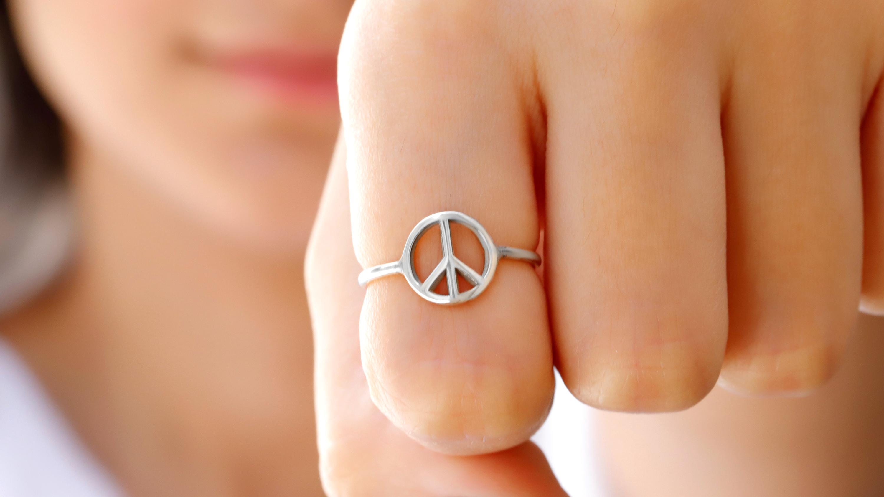 SilverGoldandRose Sterling Silver Peace Sign Ring Dainty Love Jewelry