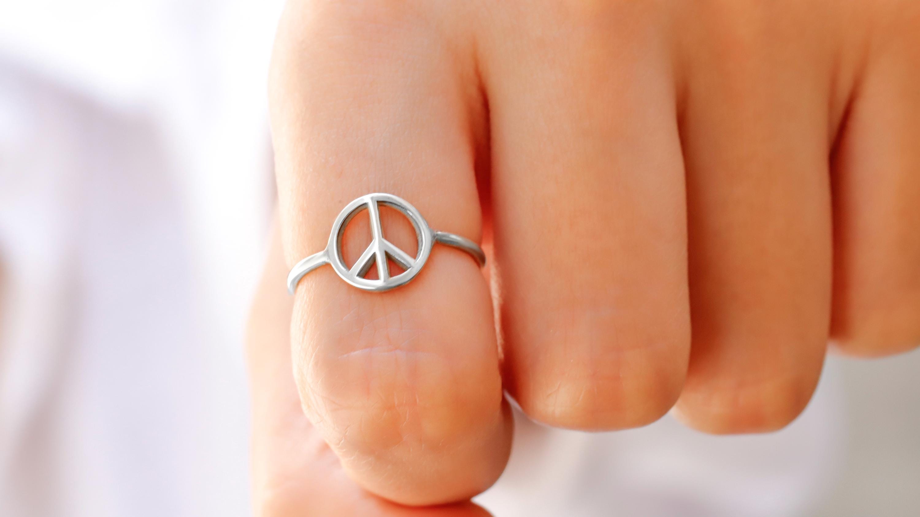 SilverGoldandRose Sterling Silver Peace Sign Ring Dainty Love Jewelry