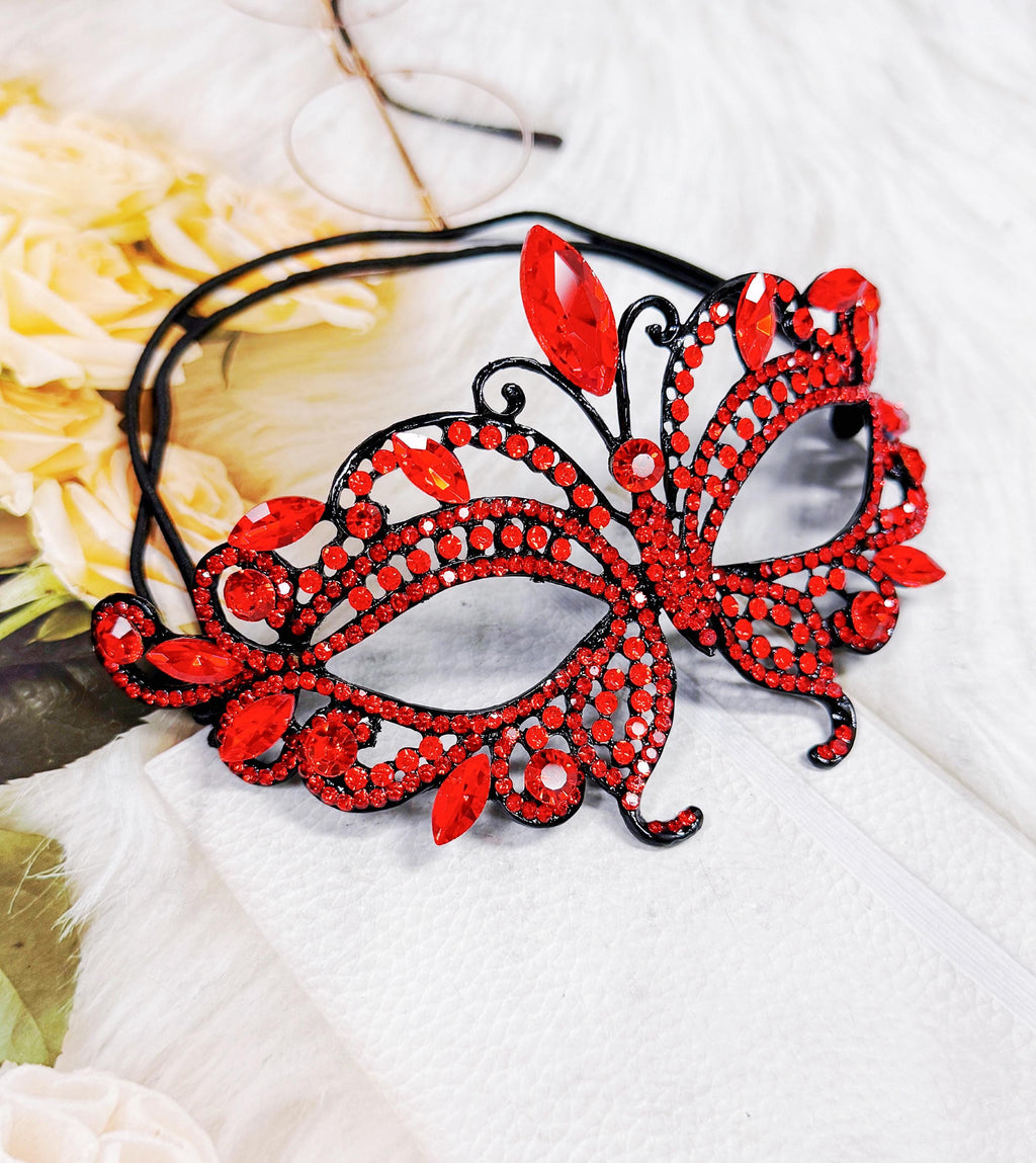 Red Crystal Rhinestone Butterfly Masquerade Party Mask