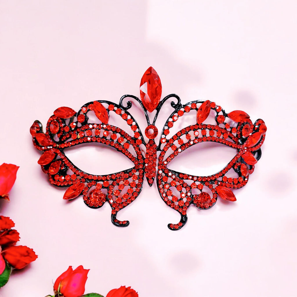 Red Crystal Rhinestone Butterfly Masquerade Party Mask
