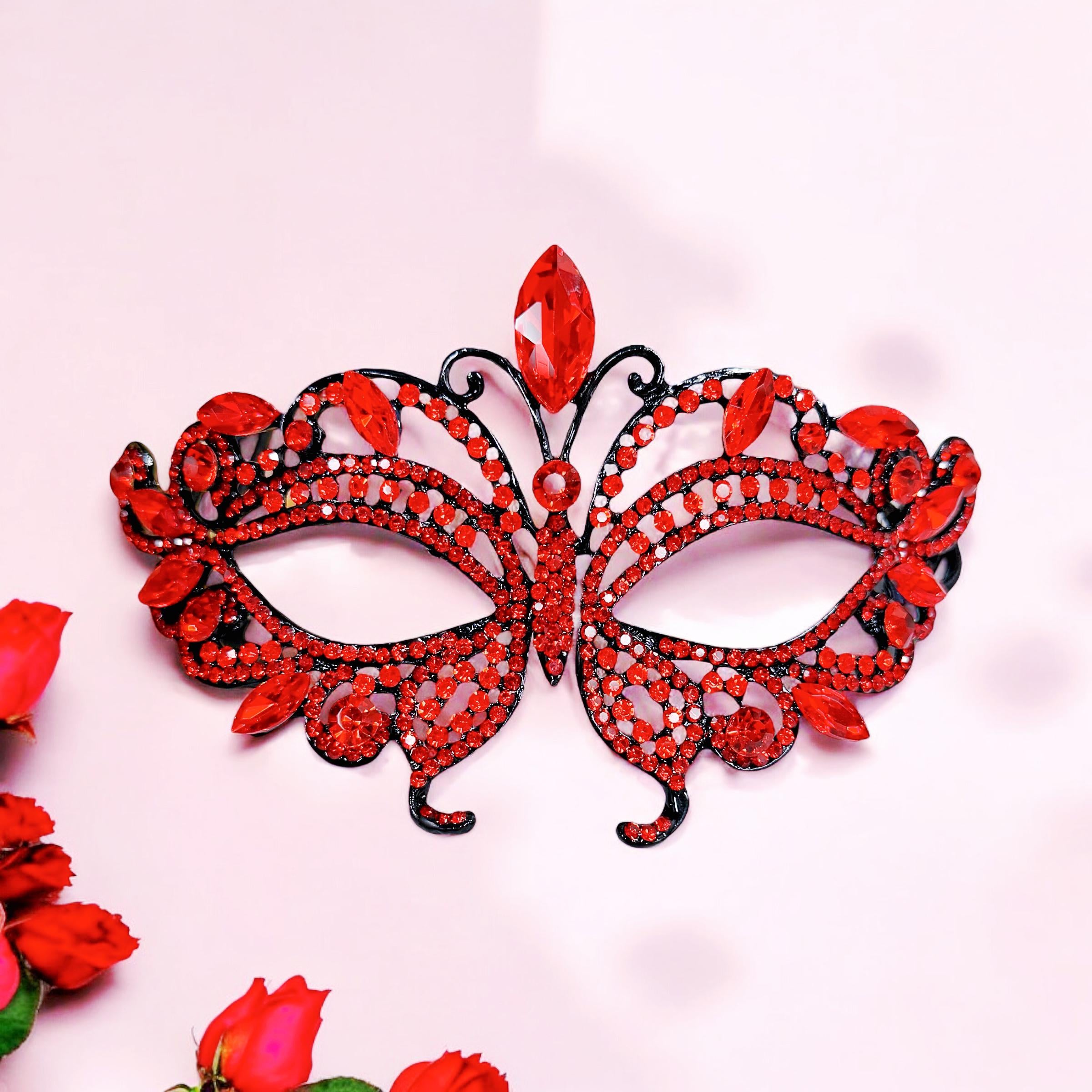 Red Crystal Rhinestone Butterfly Masquerade Party Mask