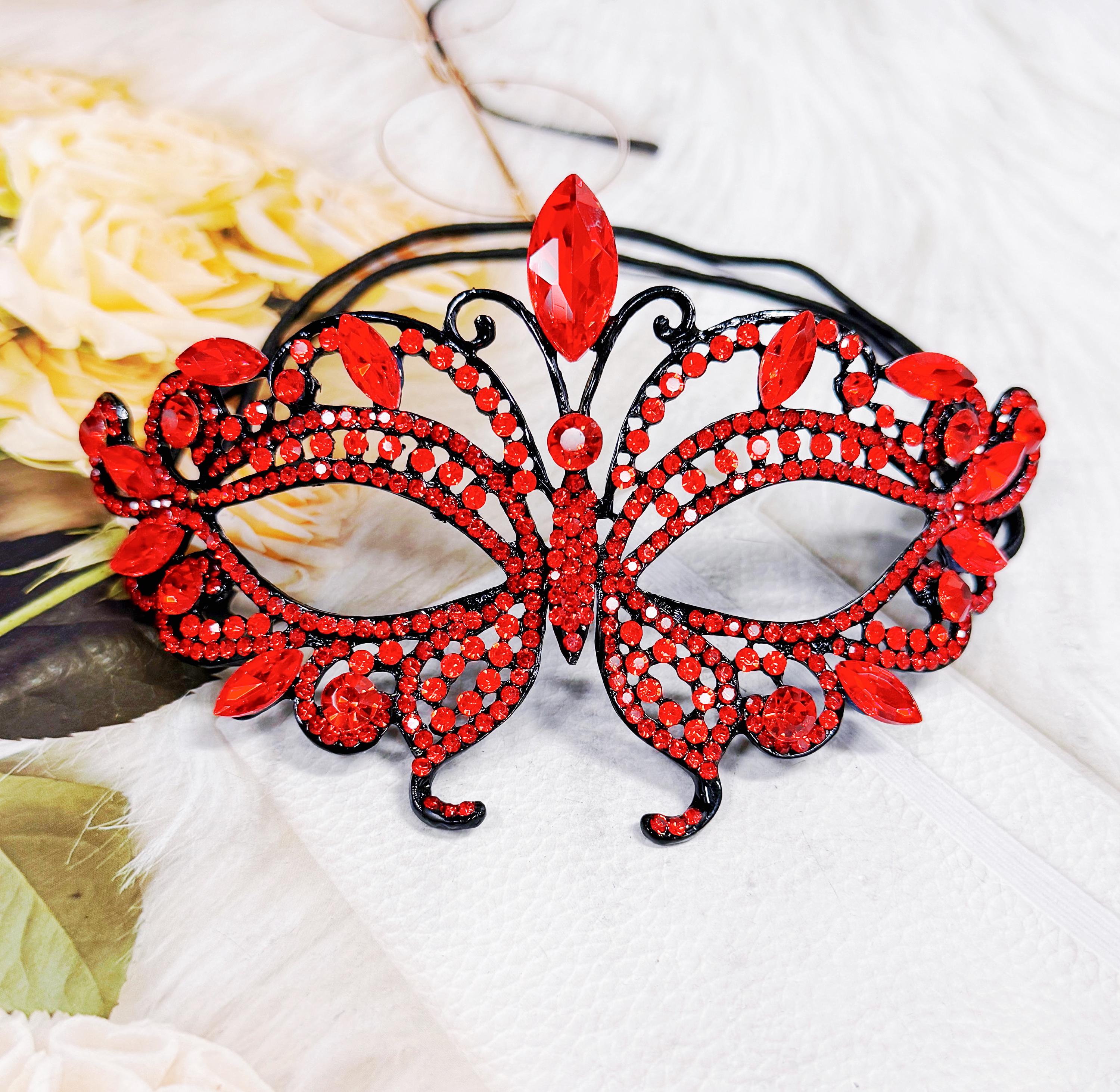 Red Crystal Rhinestone Butterfly Masquerade Party Mask