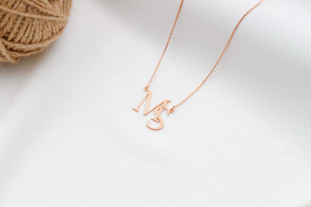 SilverGoldandRose Interlocking Initials Custom Monogram Necklace Brass