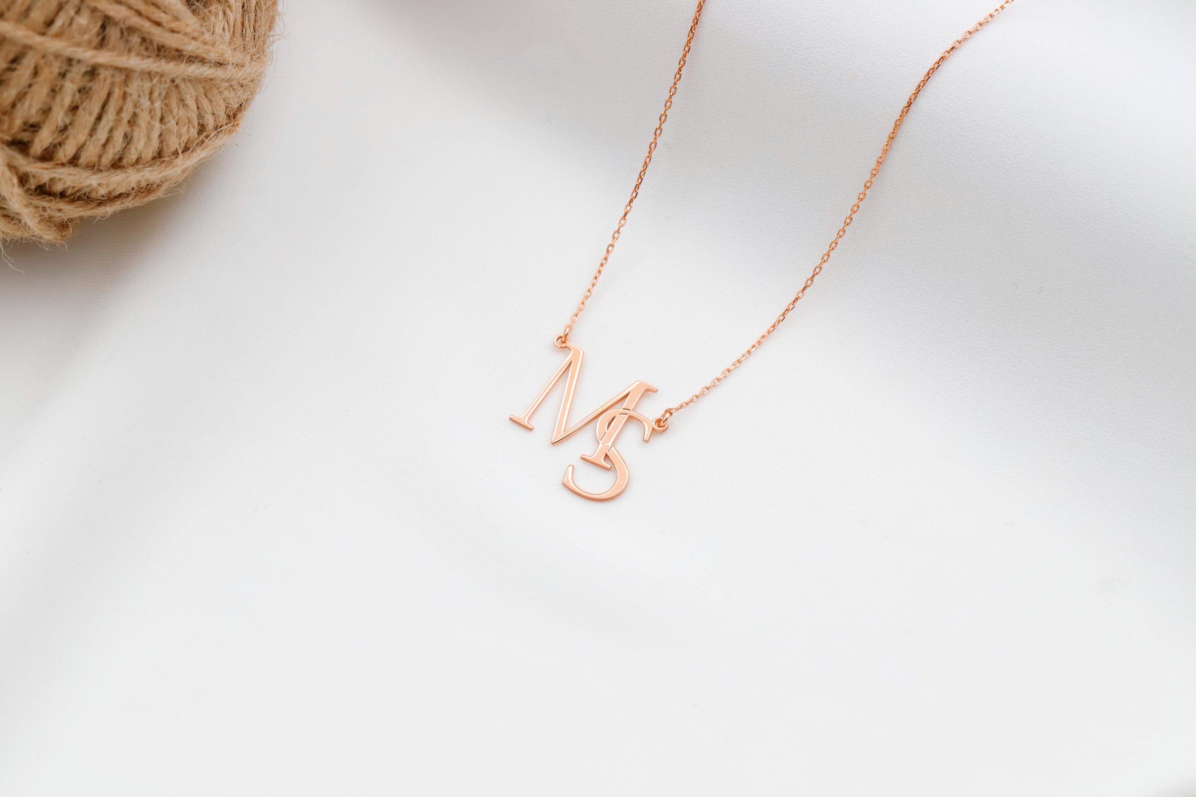 SilverGoldandRose Interlocking Initials Custom Monogram Necklace Brass