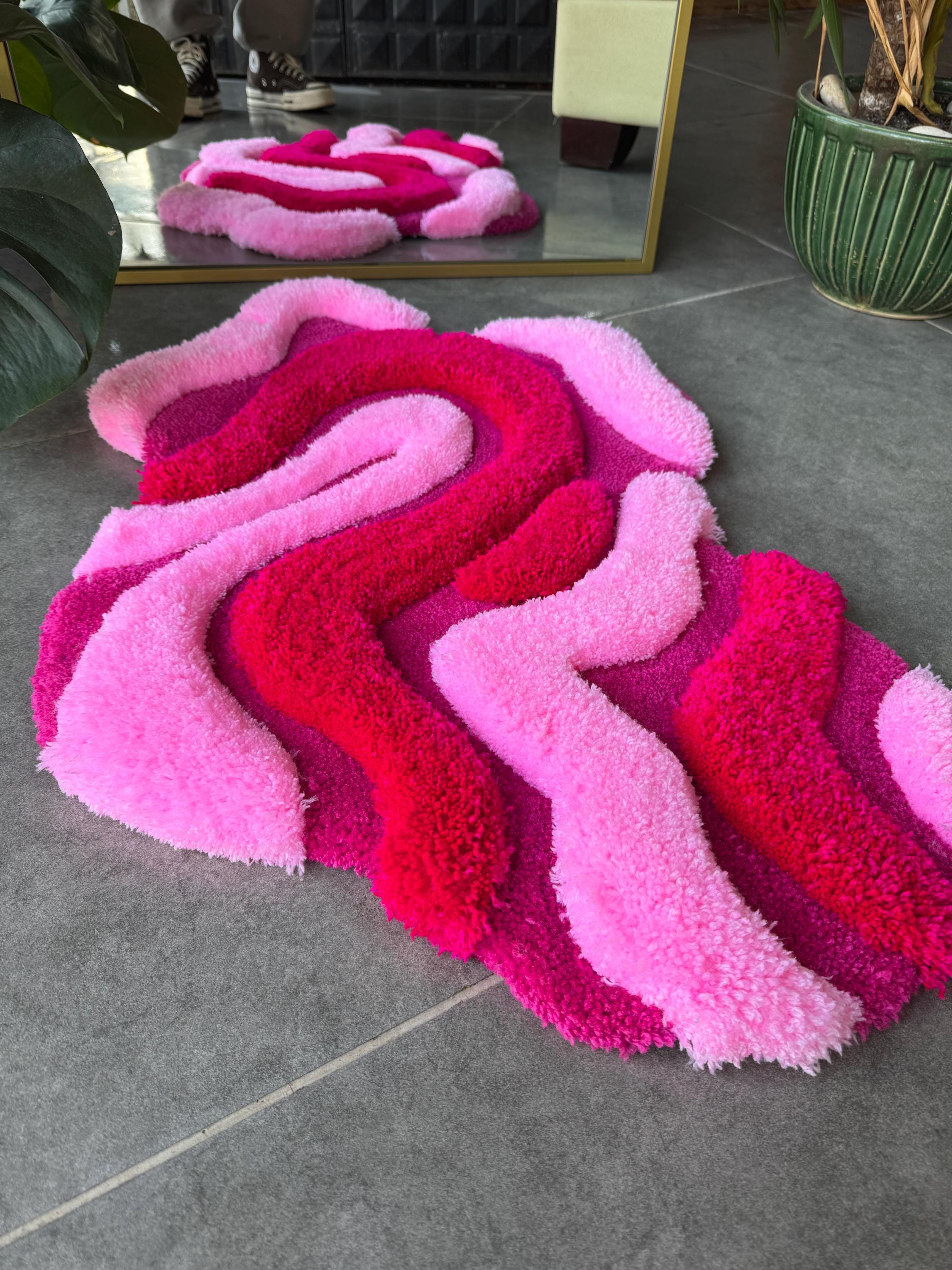 OrnnWorks Irregular Shaped Pink Abstract 3D Fluffy Handmade Tufted Rug