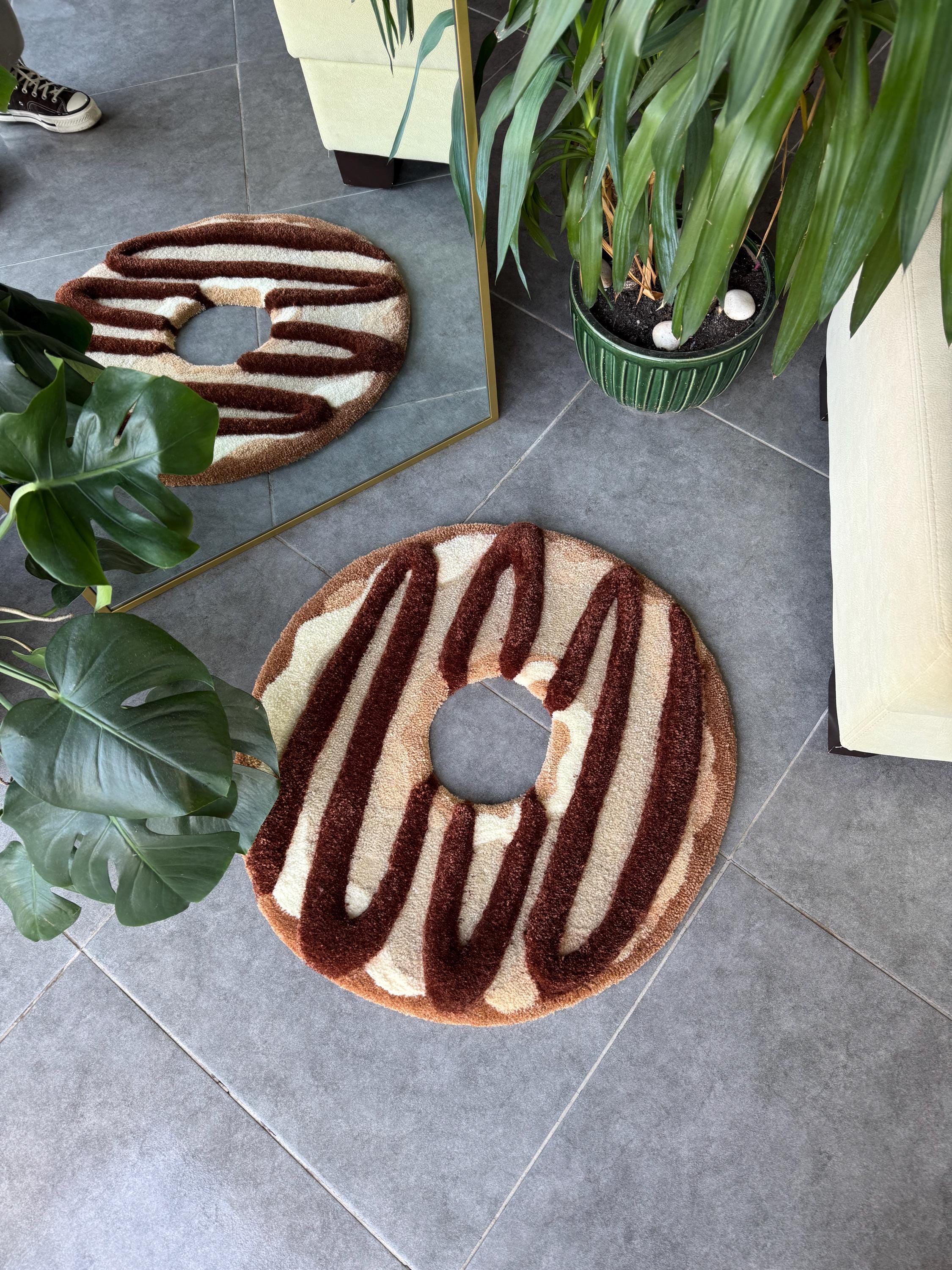 OrnnWorks 3D Fluffy Chocolate Donut Handmade Tufted Rug