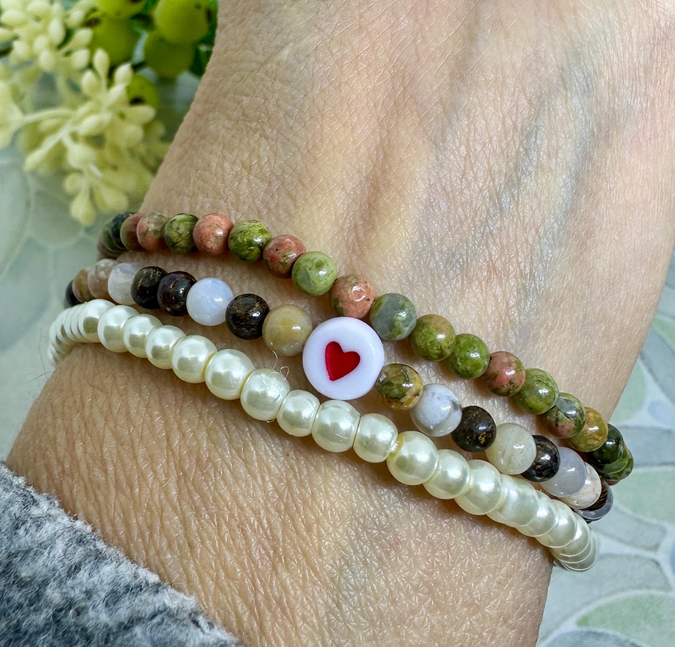 MossberryandStone Peace Love Happiness Beaded Bracelet Set