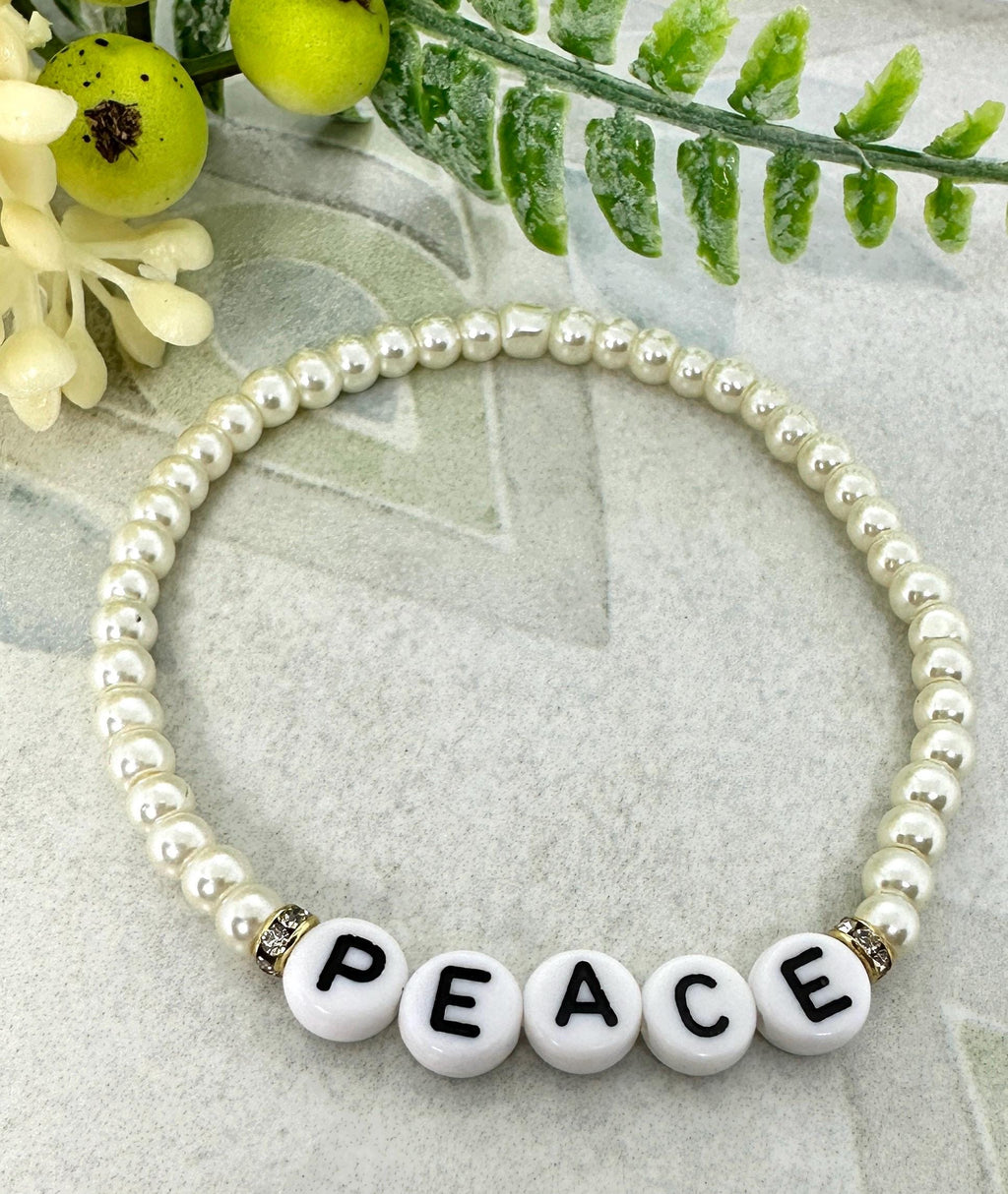 MossberryandStone Peace Love Happiness Beaded Bracelet Set