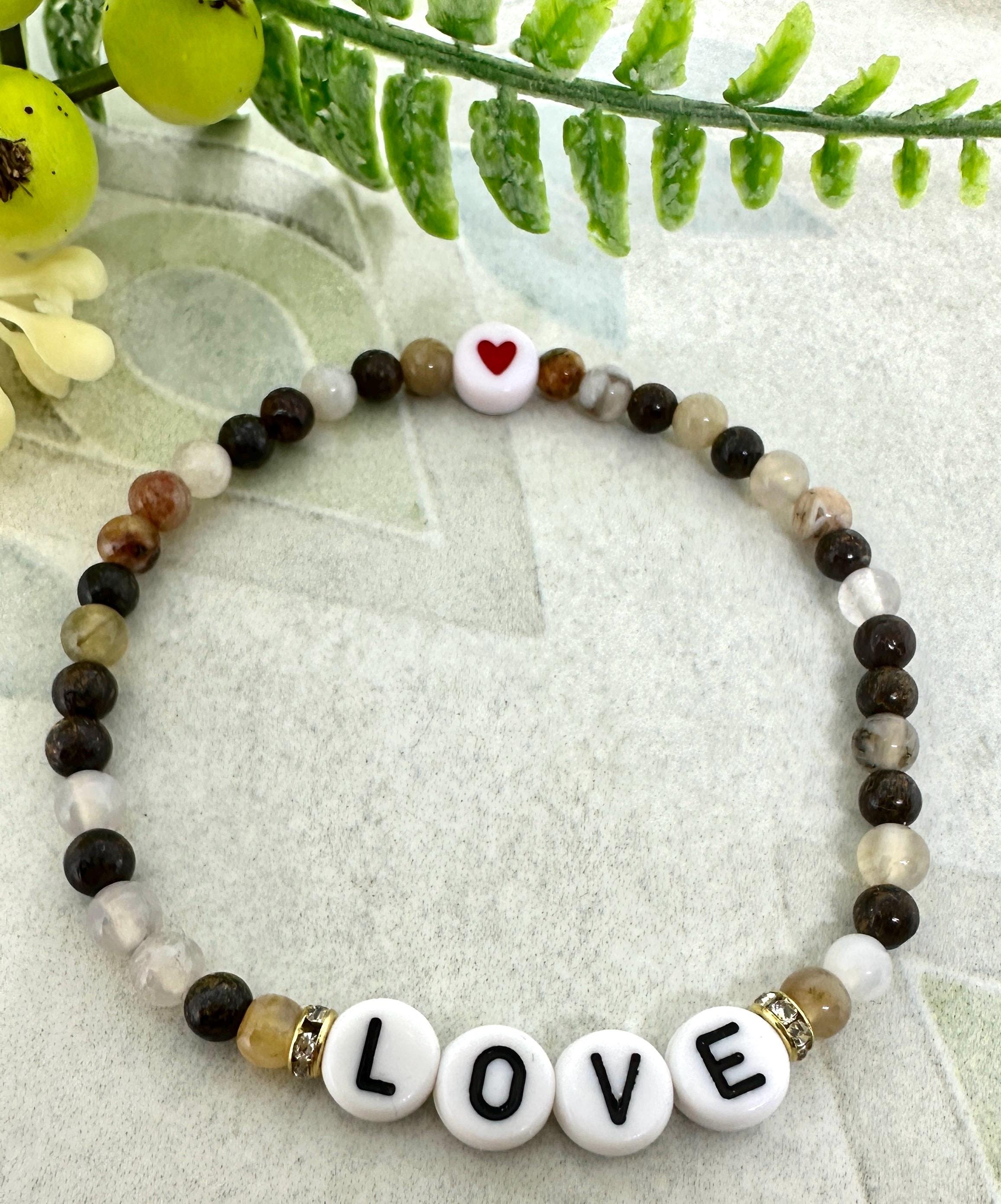 MossberryandStone Peace Love Happiness Beaded Bracelet Set