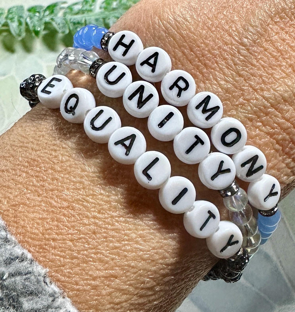 MossberryandStone Harmony Unity Equality Beaded Bracelet Set 4mm Glass 6.5in