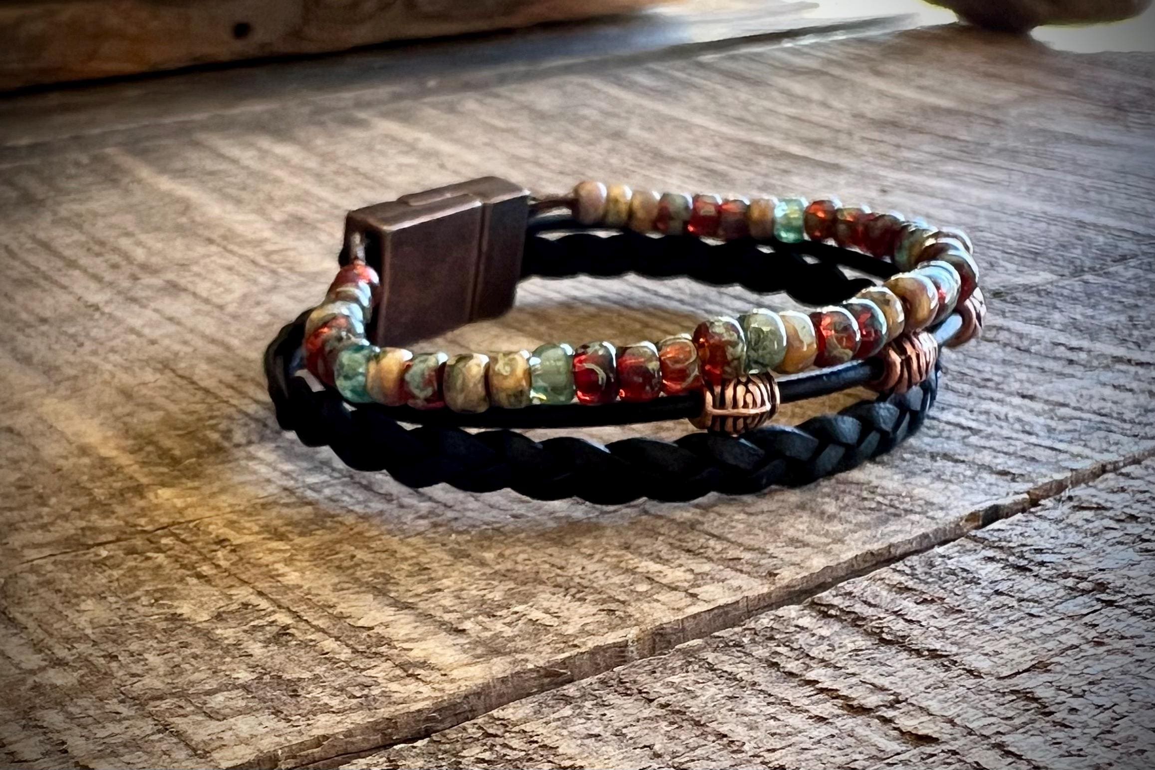 Earthy Boho Braided Leather Wrap Bracelet with Magnetic Clasp