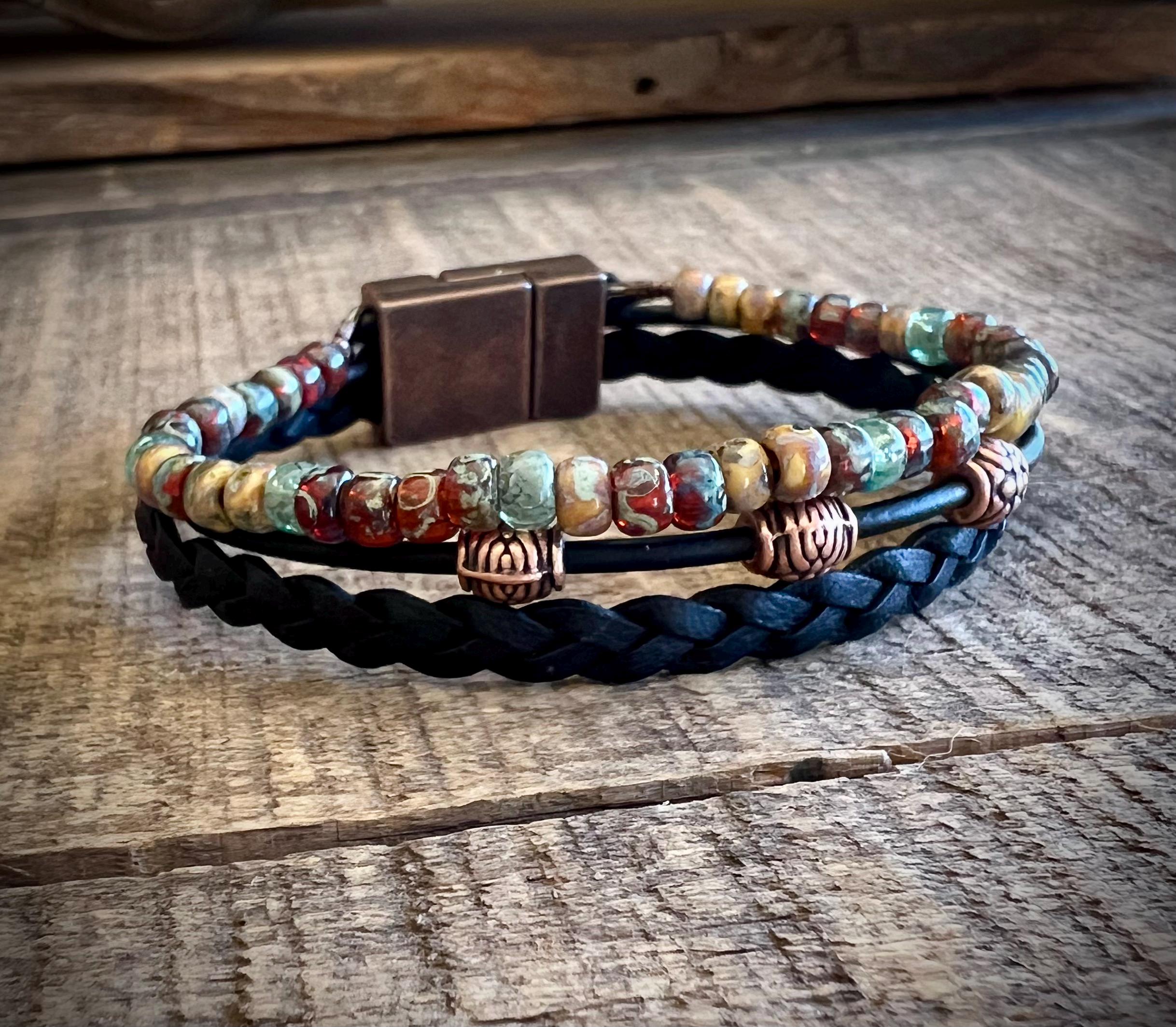 Earthy Boho Braided Leather Wrap Bracelet with Magnetic Clasp